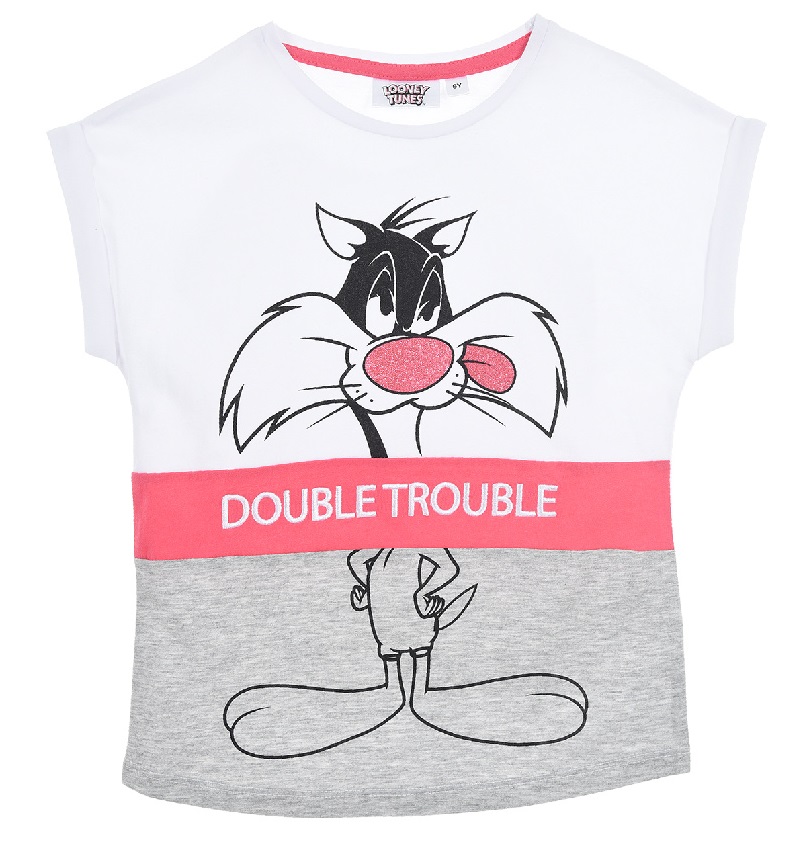 Bílo-šedé dívčí tričko Looney Tunes (Velikost 98)