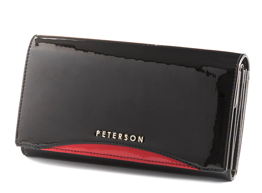 PETERSON ČERNÁ DLOUHÁ PENĚŽENKA S LESKEM Y026 PTN BC-411-BLACK RED Velikost: ONE SIZE