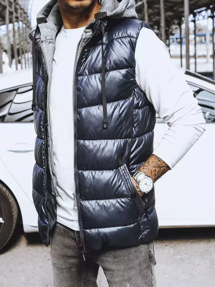 Tmavě modrá lesklá pánská vesta (Velikost M)