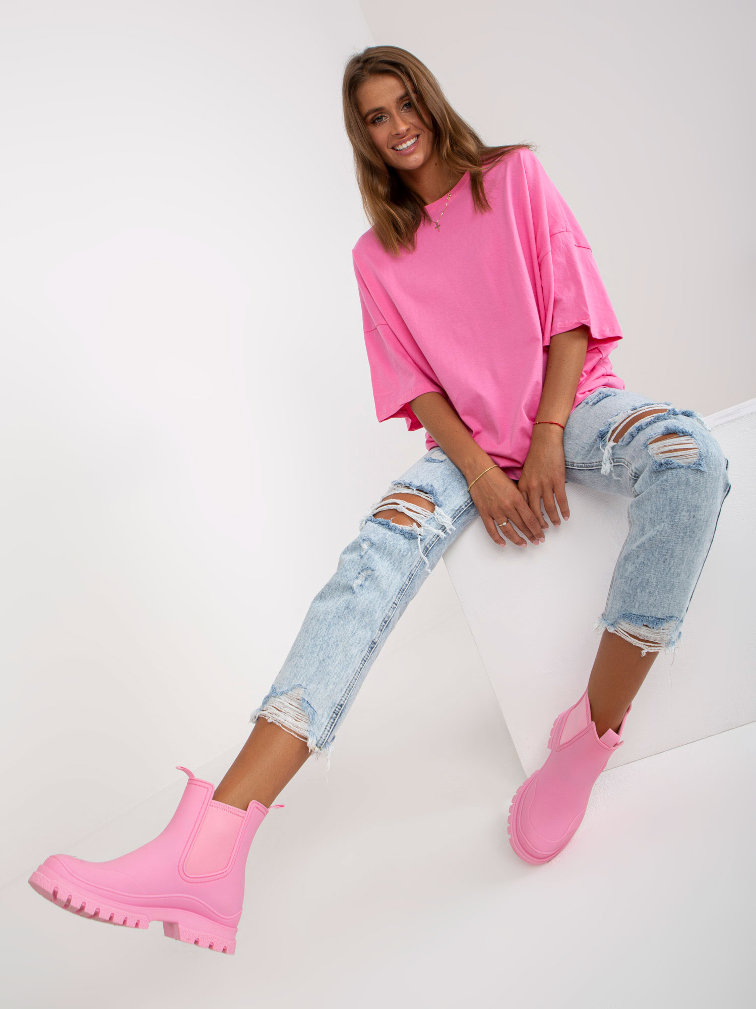 RŮŽOVÉ OVERSIZE TRIČKO EM-BZ-MC18547.40P-PINK Velikost: S/M