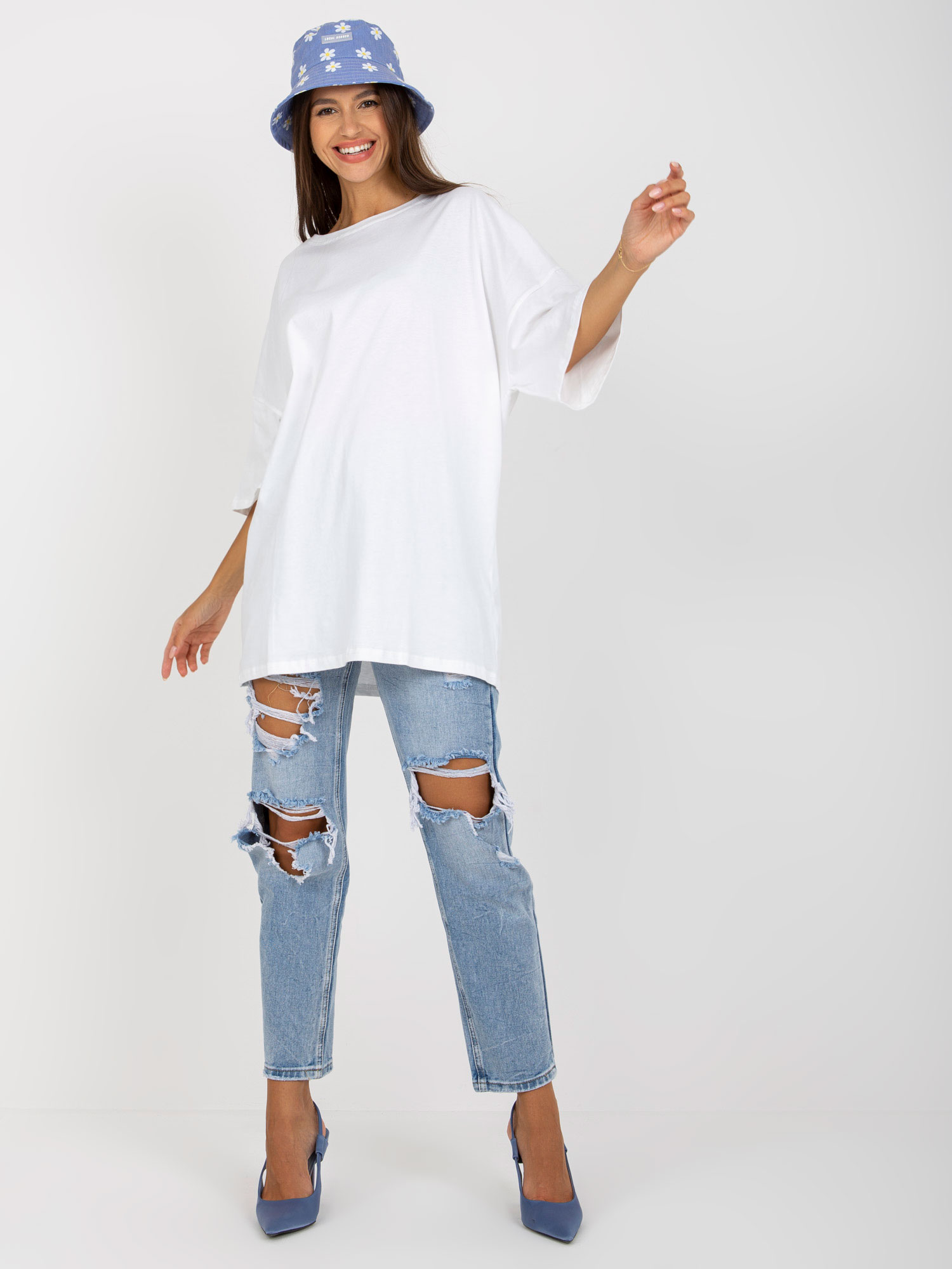 BÍLÉ OVERSIZE TRIČKO -EM-BZ-MC18547.40P-WHITE Velikost: M/L