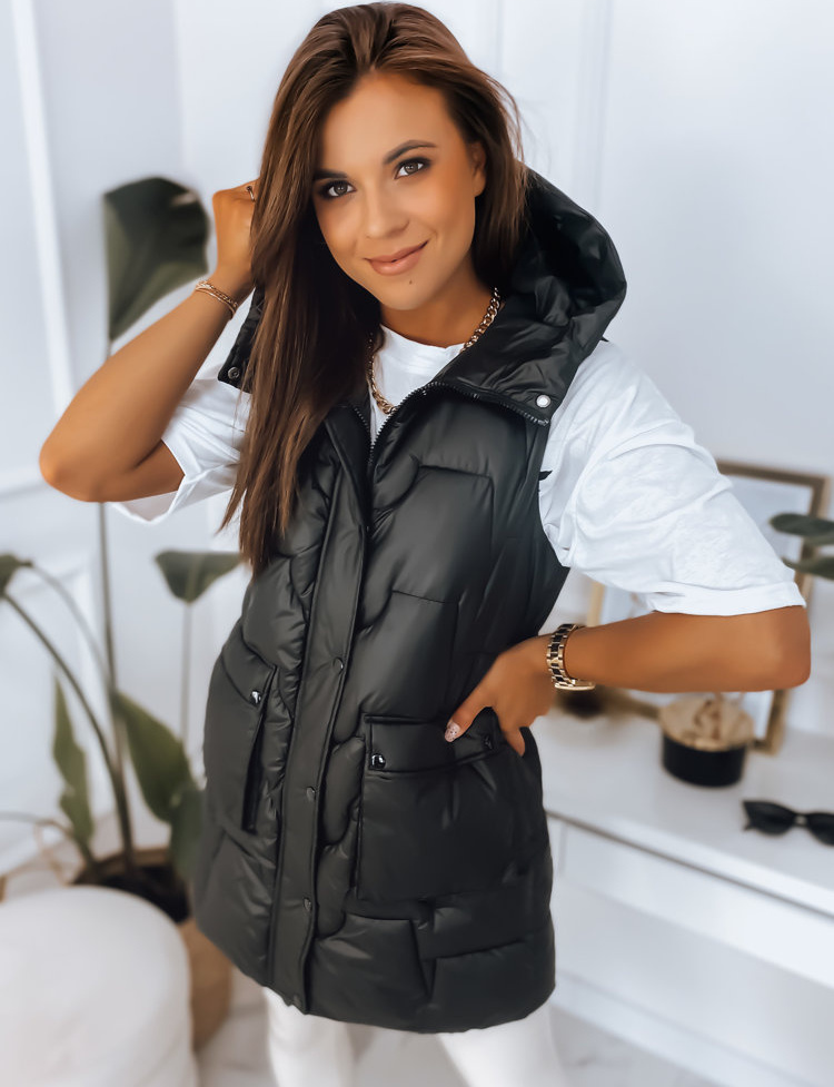 Černá lesklá prošívaná vesta WENDY (Velikost S)