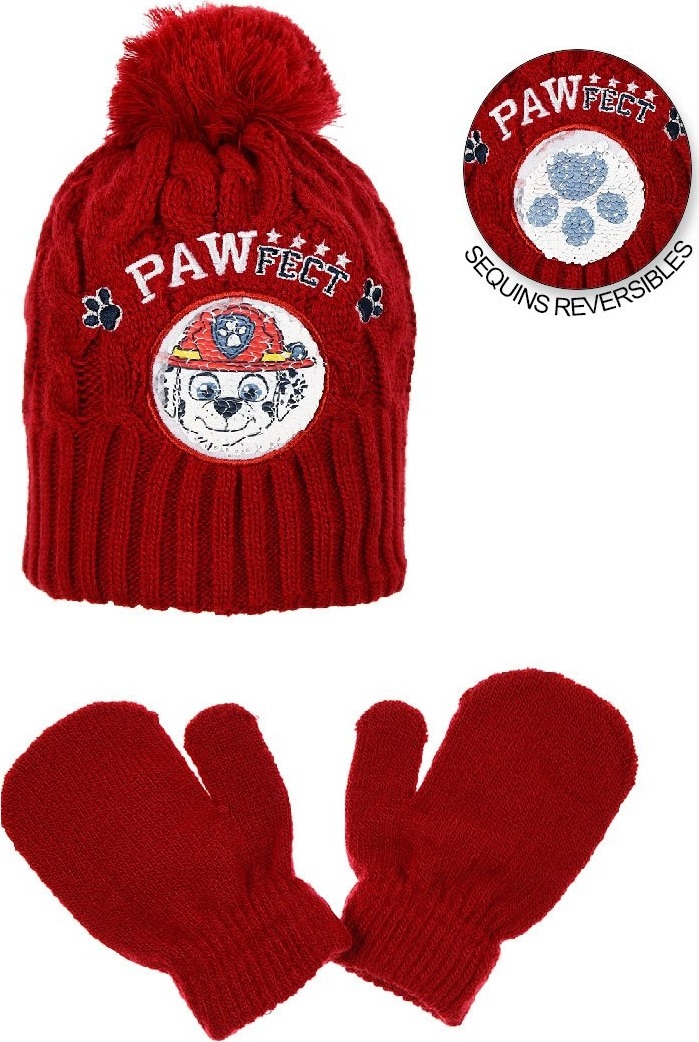 Chlapecký červený set rukavic a čepice s Tlapkovou patrolou Velikost: 50