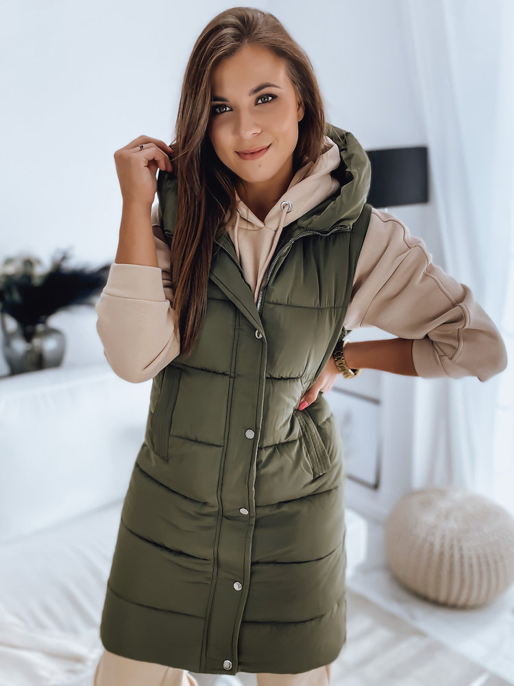 Khaki vesta s kapucí NOELIA (Velikost S)