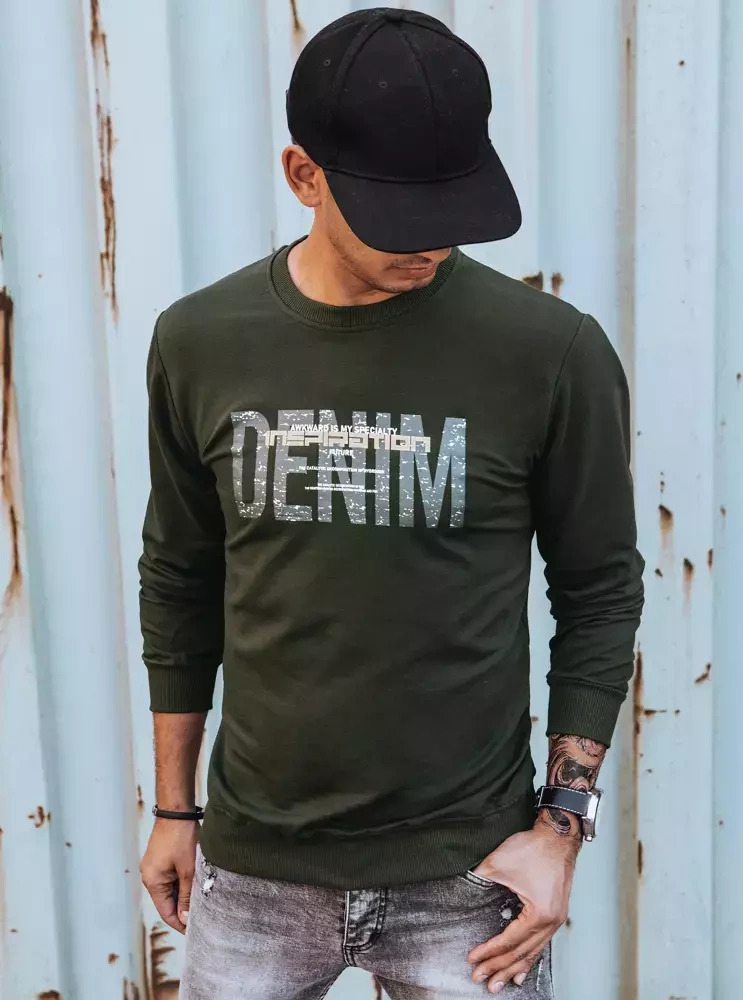 Khaki mikina s nápisem DENIM (Velikost M)