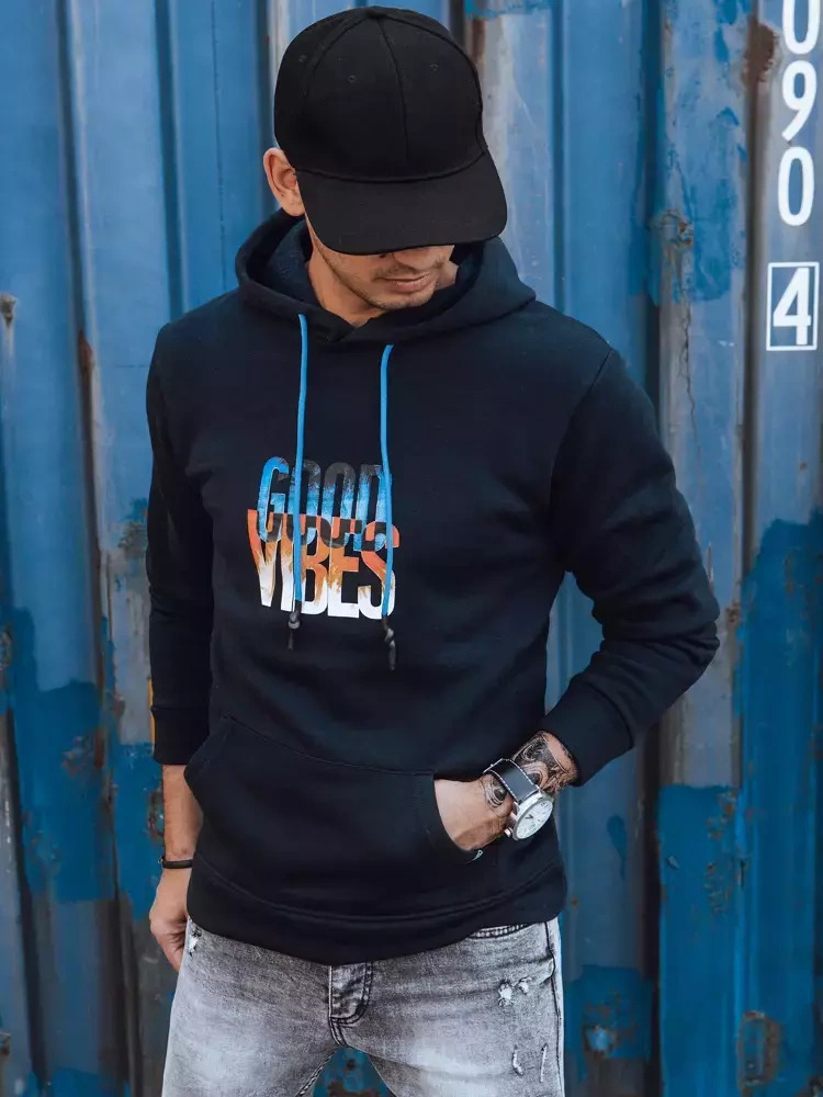 Tmavě modrá mikina s potiskem GOOD VIBES (Velikost M)