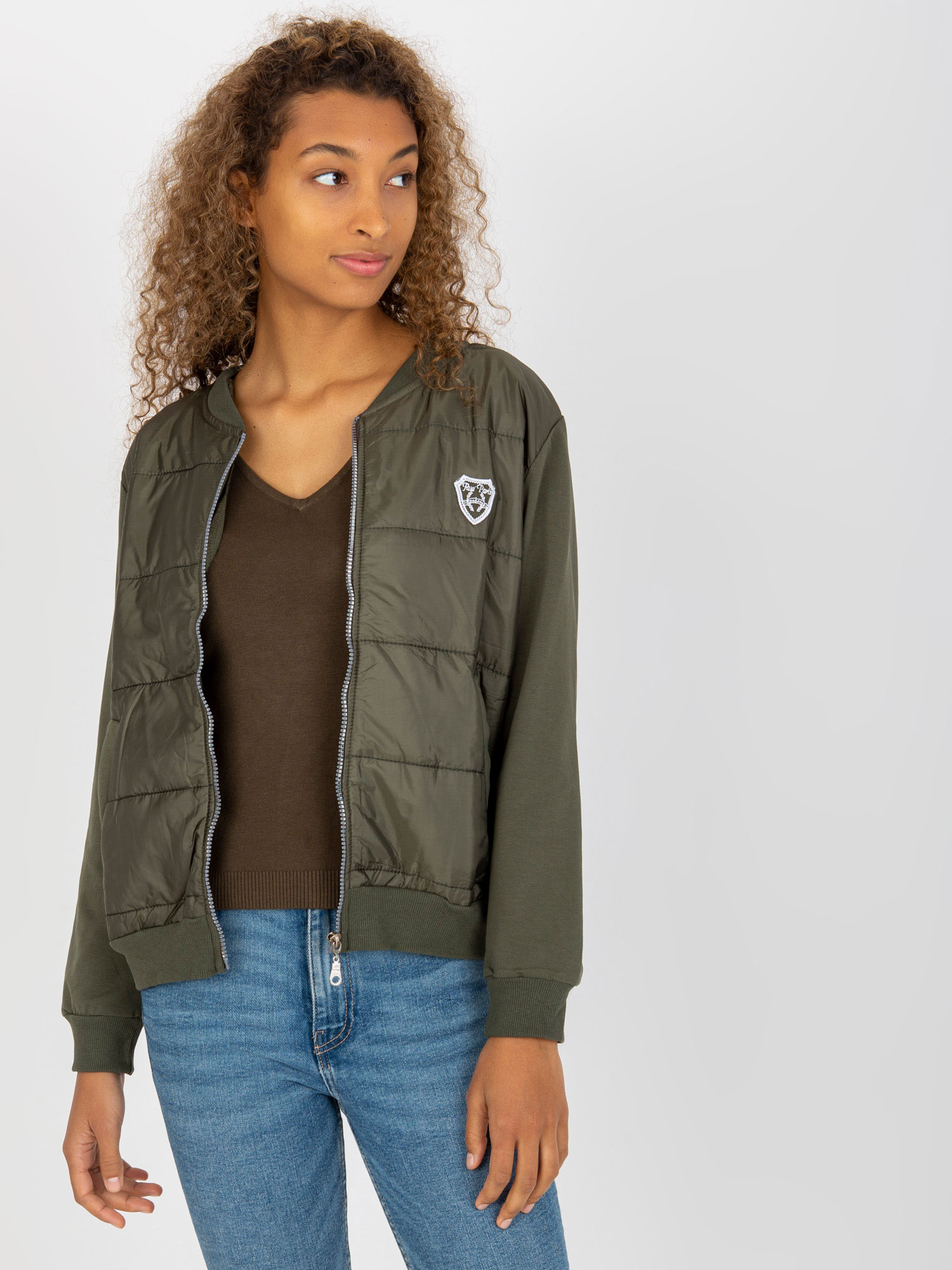 KHAKI BOMBER MIKINA NA ZIP RV-BL-8229.69P-KHAKI Velikost: L/XL