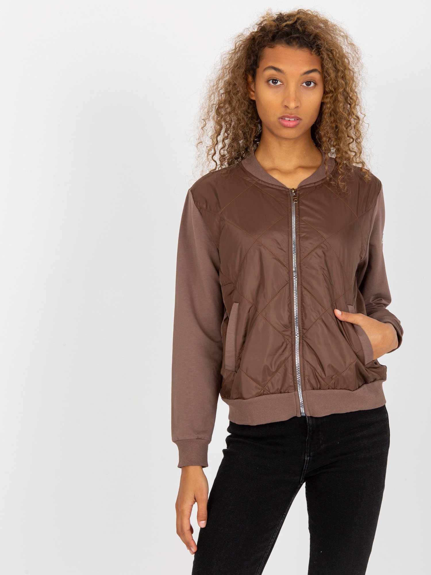 HNĚDÁ BOMBER MIKINA BEZ KAPUCE RV-BL-8225.88-BROWN Velikost: S/M