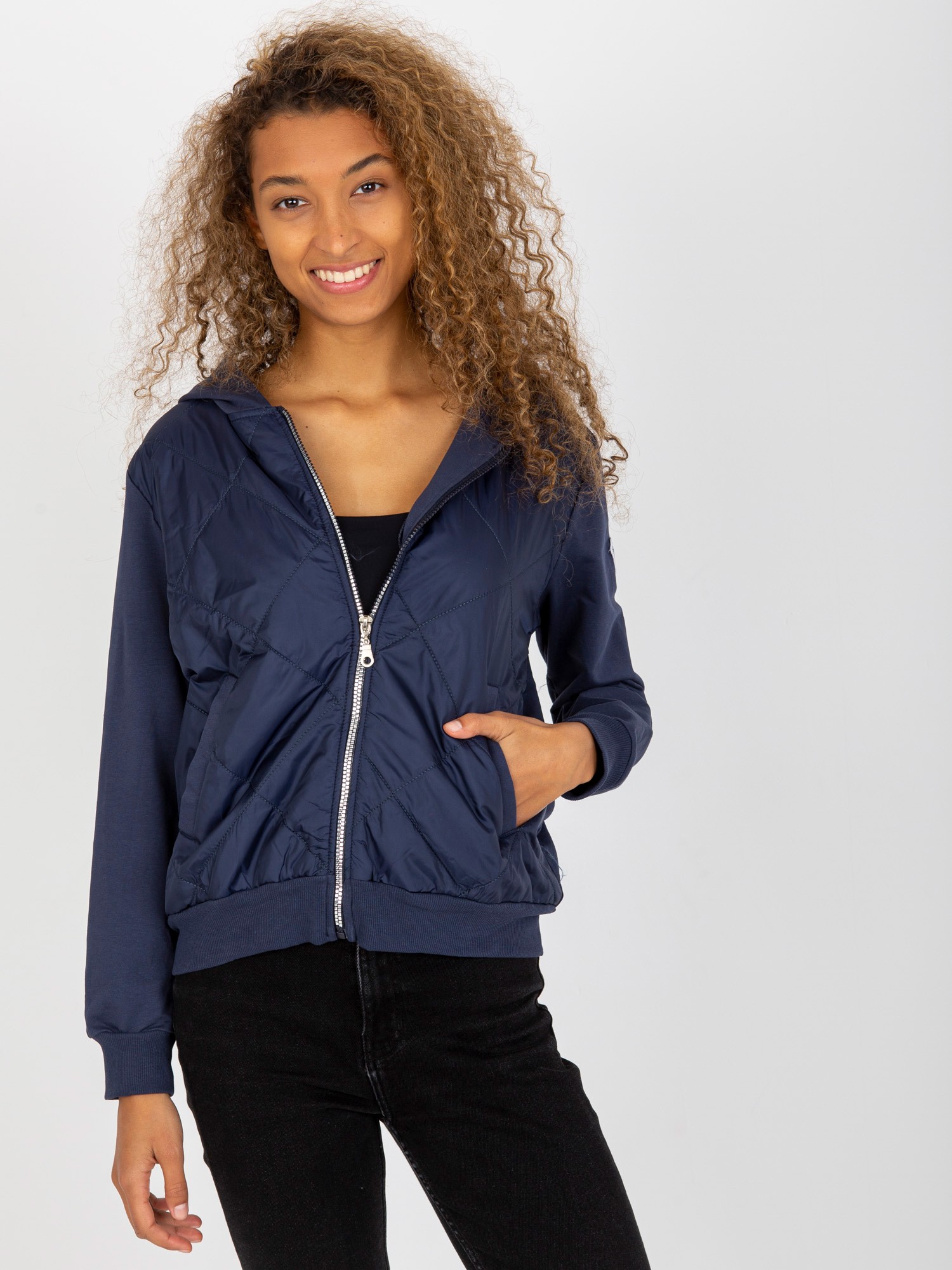 TMAVĚ MODRÁ PROŠÍVANÁ BOMBER MIKINA RV-BL-8226.11X-DARK BLUE Velikost: S/M