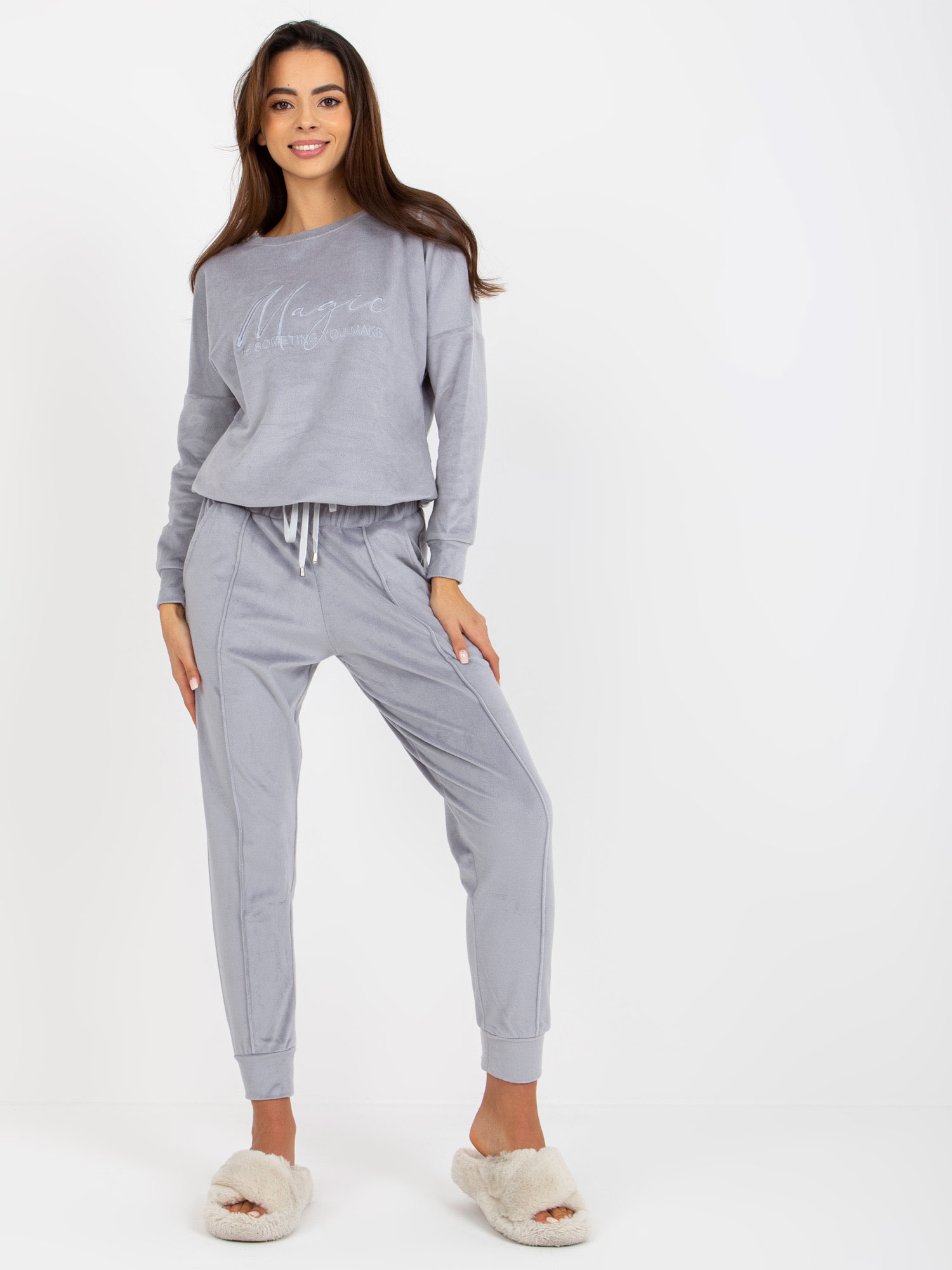 ŠEDÉ VELUROVÉ PYŽAMO -BR-PI-9125-GREY Velikost: XL