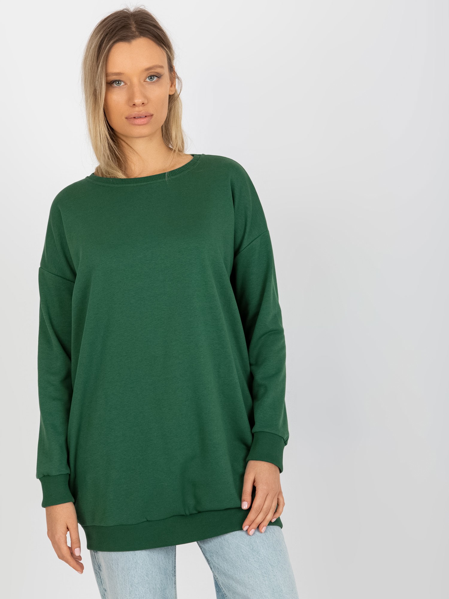 TMAVĚ ZELENÁ DÁMSKÁ MIKINA BEZ KAPUCE RV-BL-8310.60-DARK GREEN Velikost: ONE SIZE