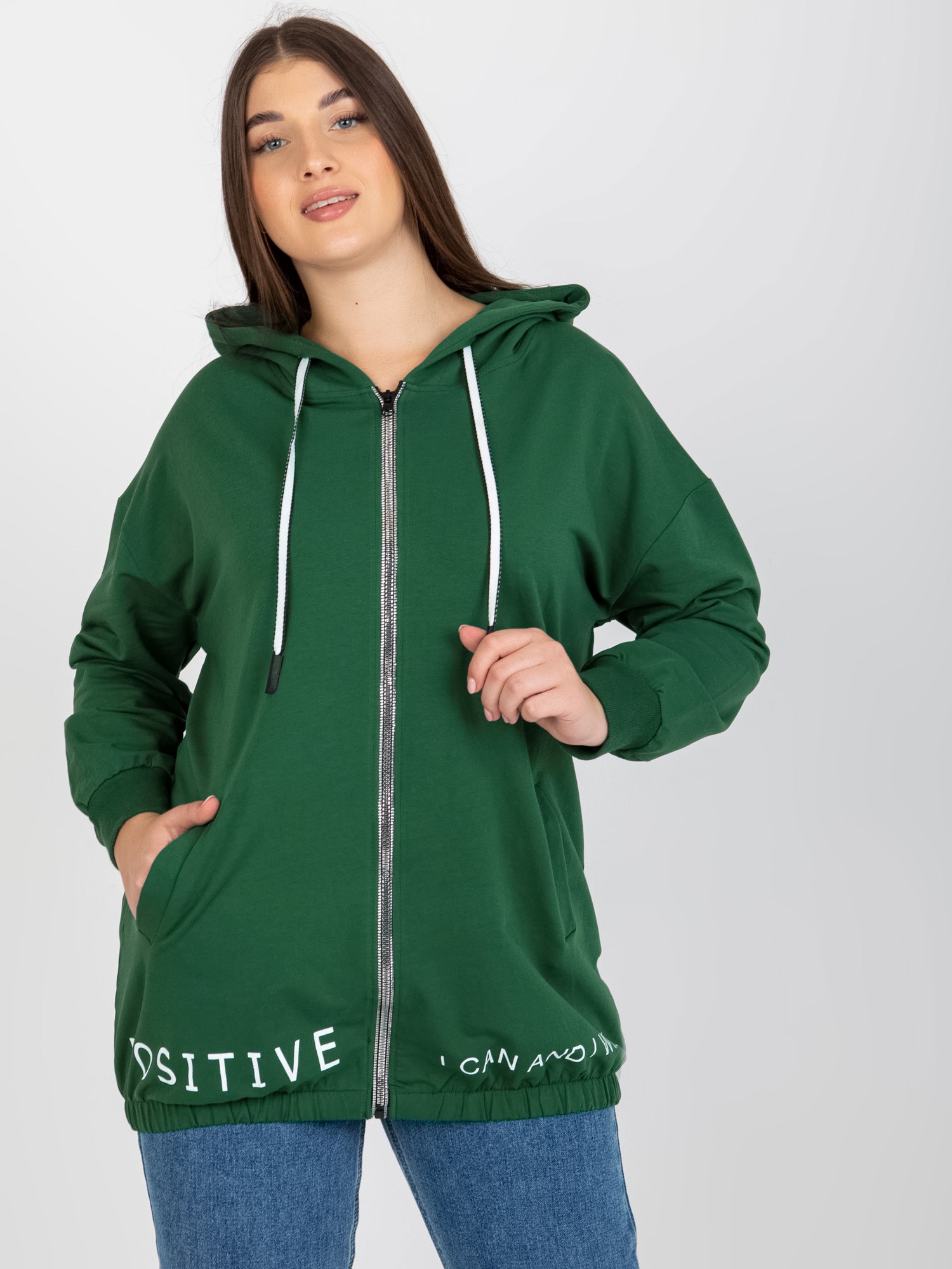 TMAVĚ ZELENÁ MIKINA NA ZIP -RV-BL-8302.78-DARK GREEN Velikost: ONE SIZE