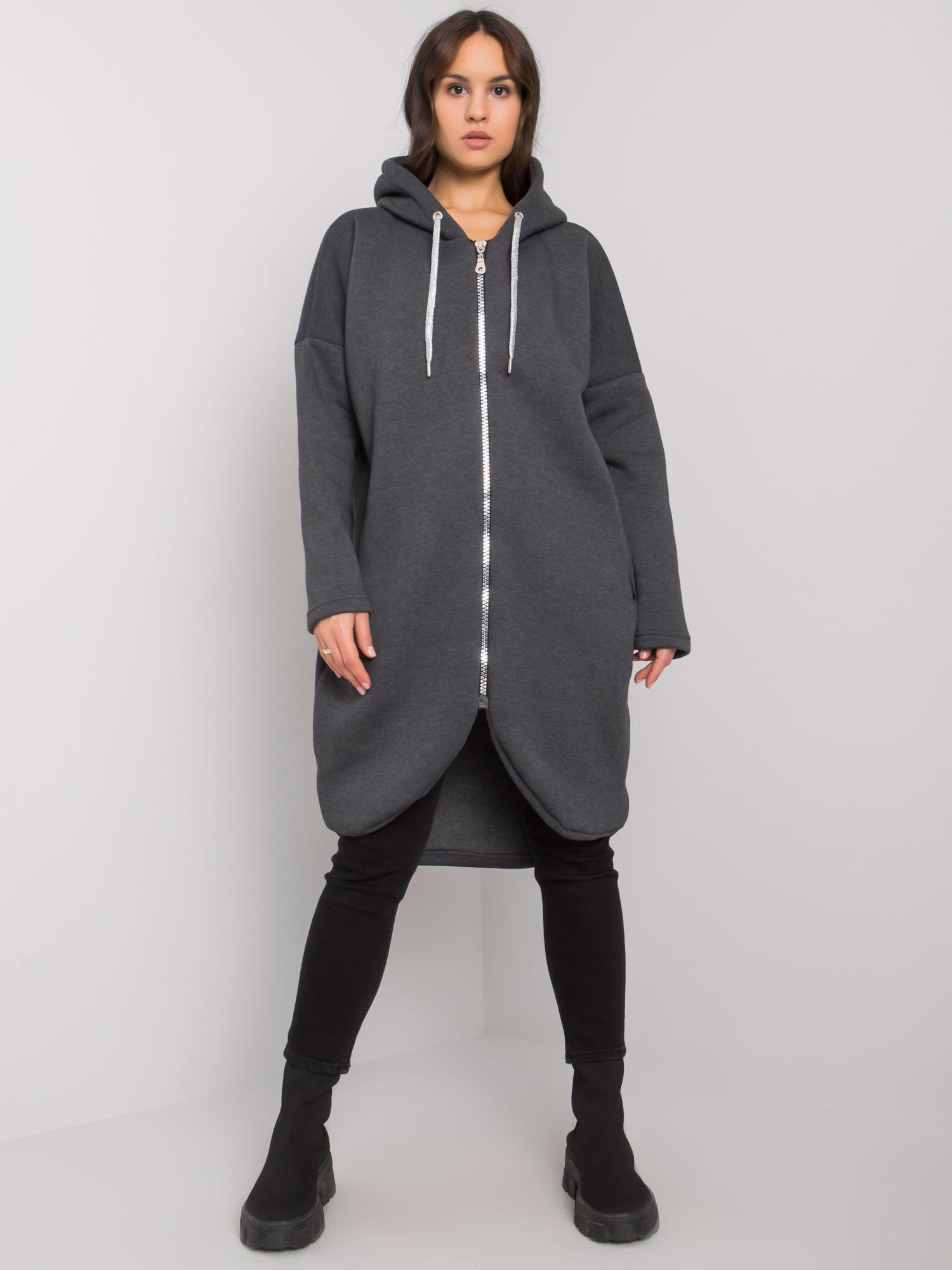 Tmavě šedá dámská dlouhá mikina na zip (Velikost S/M)