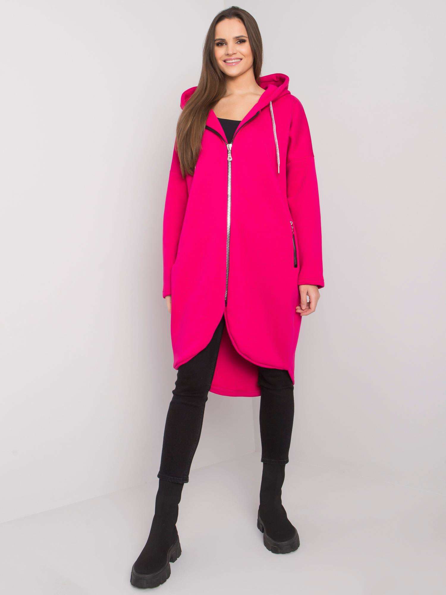 TMAVĚ RŮŽOVÁ DÁMSKÁ DLOUHÁ MIKINA NA ZIP RV-BL-5775.17X-FUCHSIA Velikost: S/M