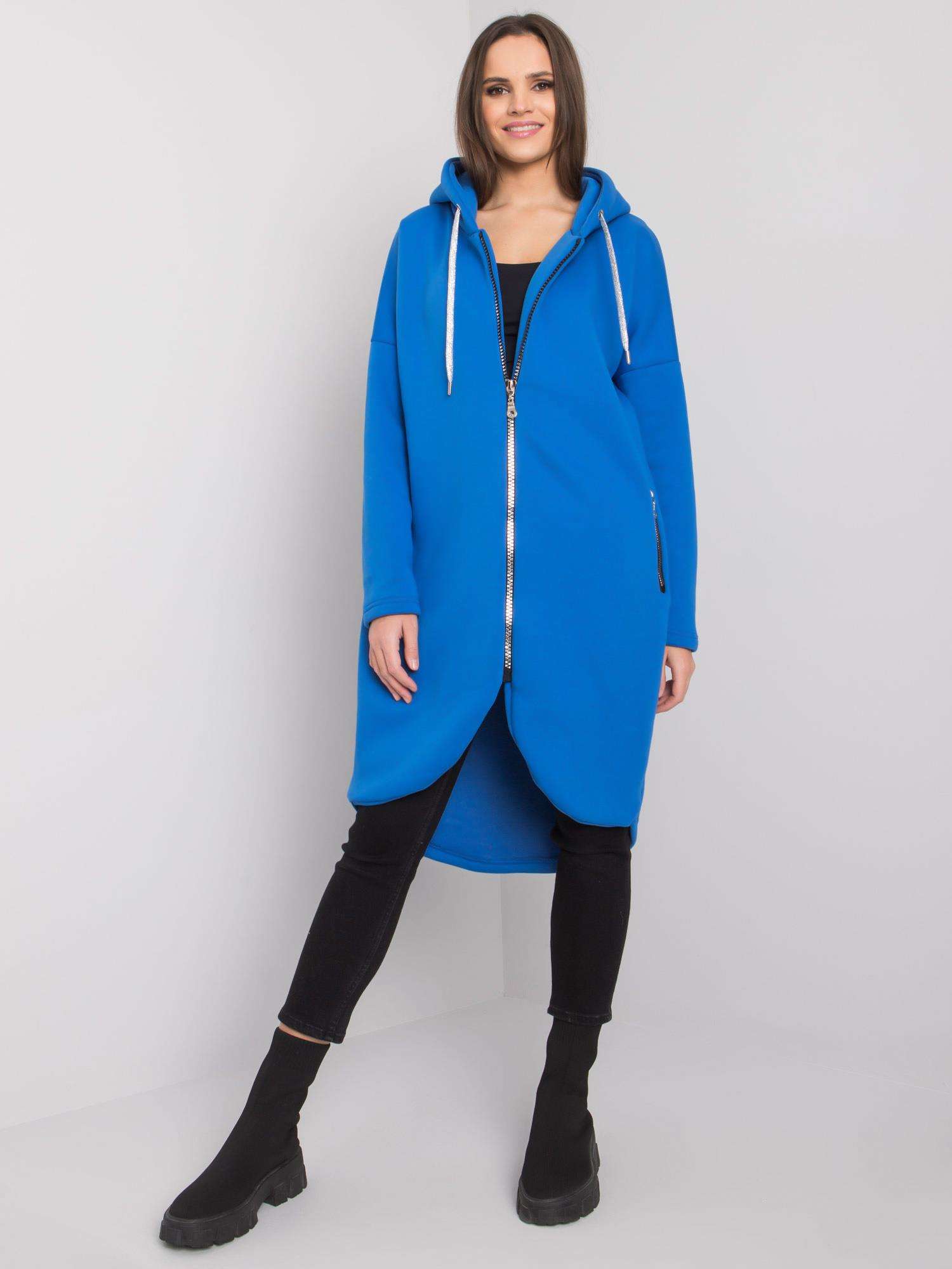 MODRÁ DÁMSKÁ DLOUHÁ MIKINA NA ZIP RV-BL-5775.17X-BLUE Velikost: S/M