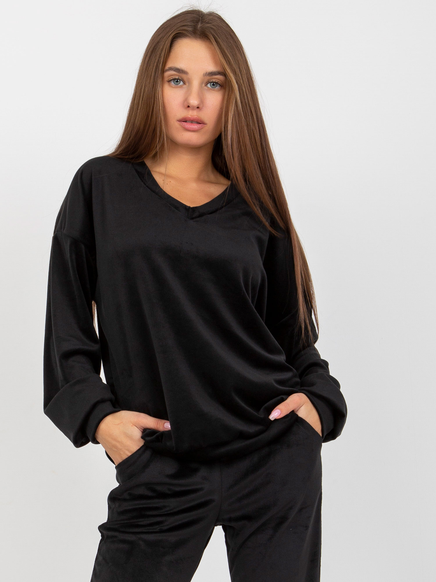 ČERNÁ  VOLNÁ VELUROVÁ MIKINA -RP-BZ-8188.64P-BLACK Velikost: S/M