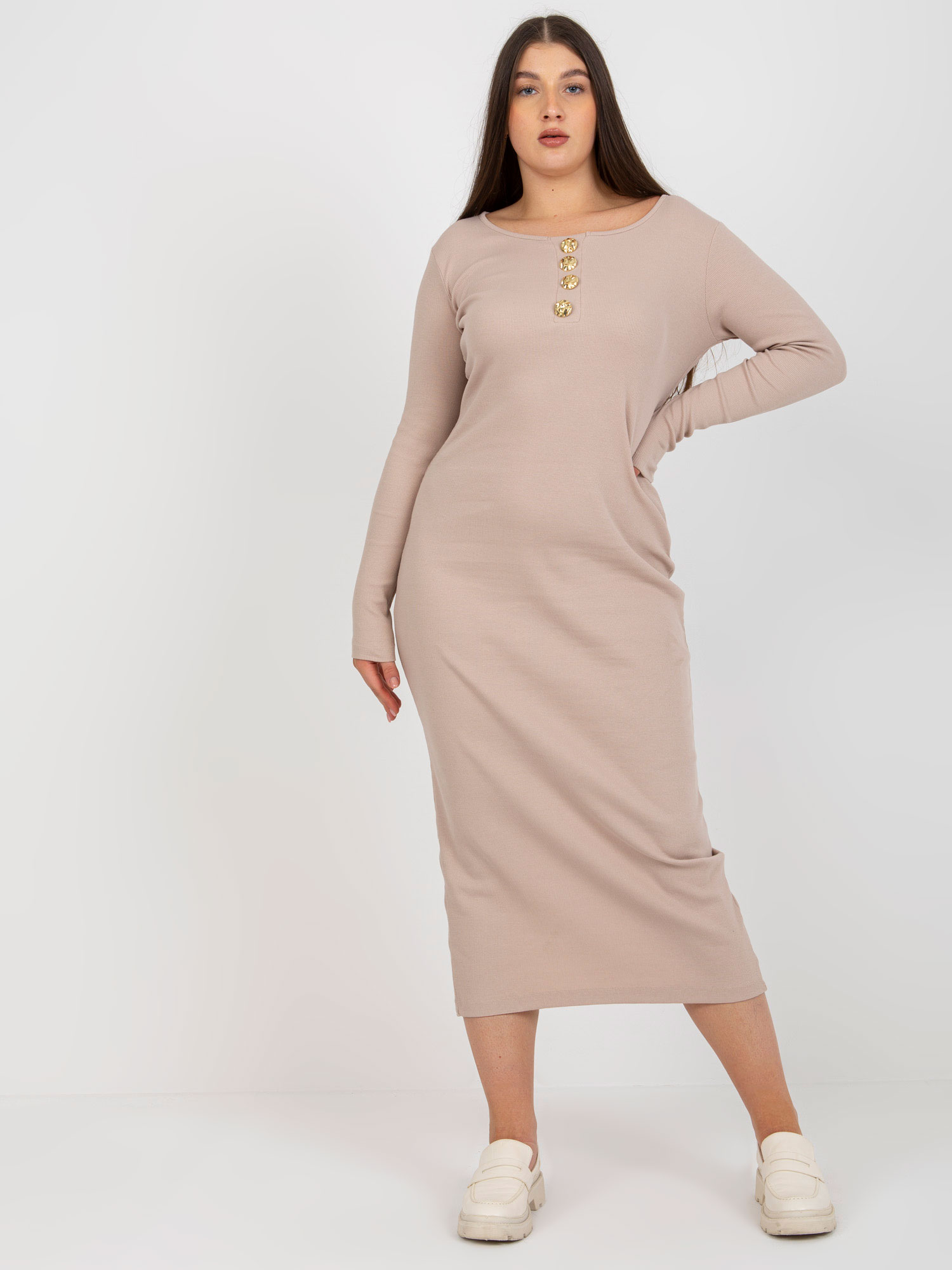 BÉŽOVÉ PŘILÉHAVÉ MAXI ŠATY FA-SK-0244.96-BEIGE Velikost: ONE SIZE