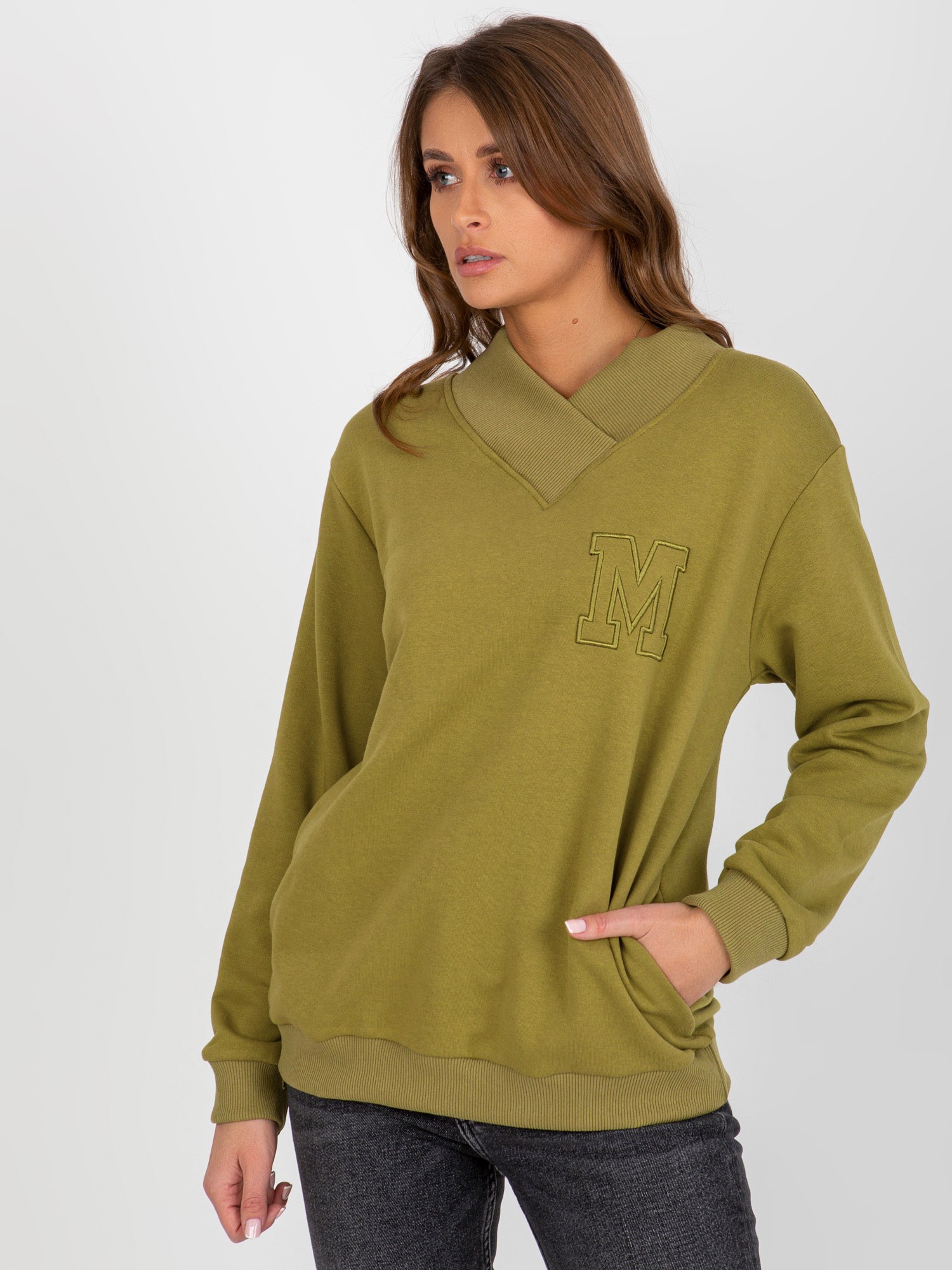 OLIVOVÁ DÁMSKÁ MIKINA BEZ KAPUCE FA-BL-8131.43-OLIVE Velikost: ONE SIZE