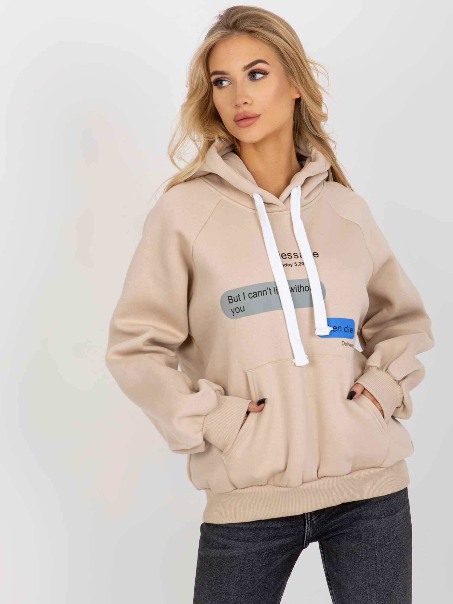 BÉŽOVÁ MIKINA S POTISKEM EM-BL-718.39P-BEIGE Velikost: ONE SIZE