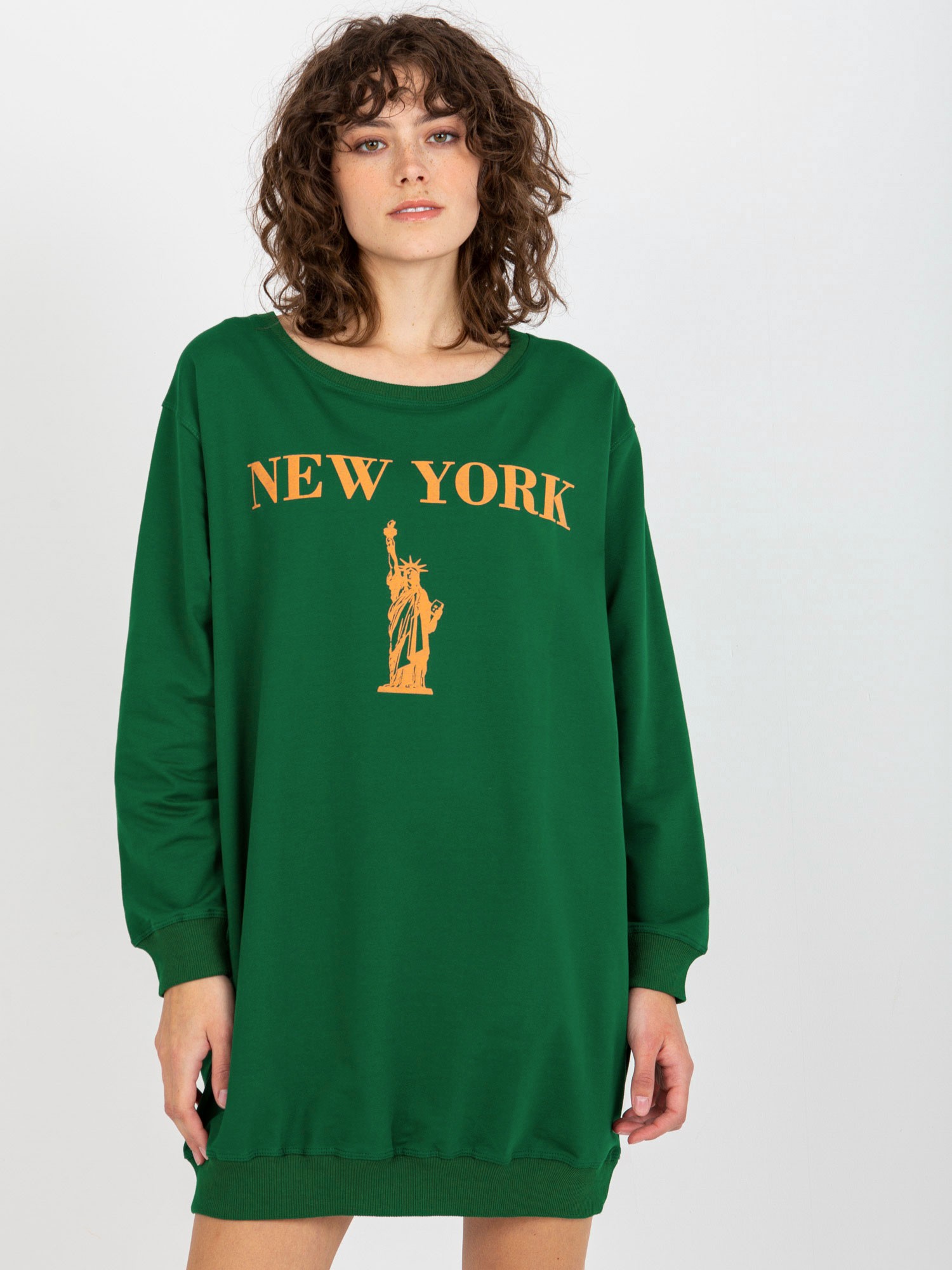 TMAVĚ ZELENÉ MIKINOVÉ ŠATY NEW YORK -VI-BL-3212.15X-GREEN Velikost: ONE SIZE