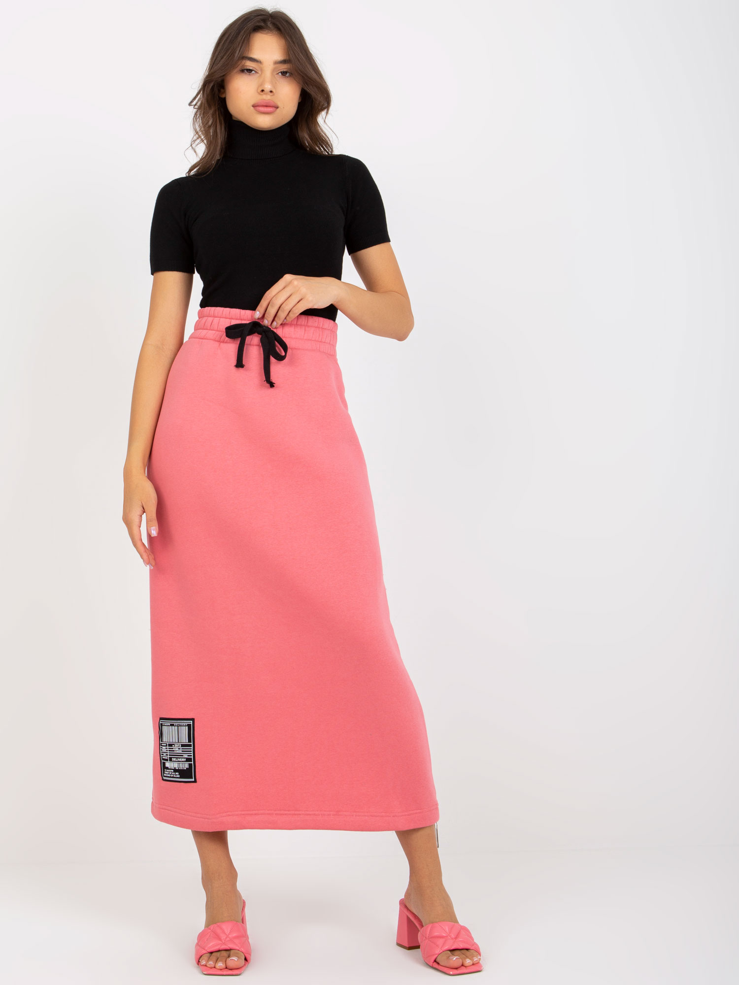 RŮŽOVÁ MIDI SUKNĚ SE ZIPEM -FA-SD-8055.60P-PINK Velikost: S/M