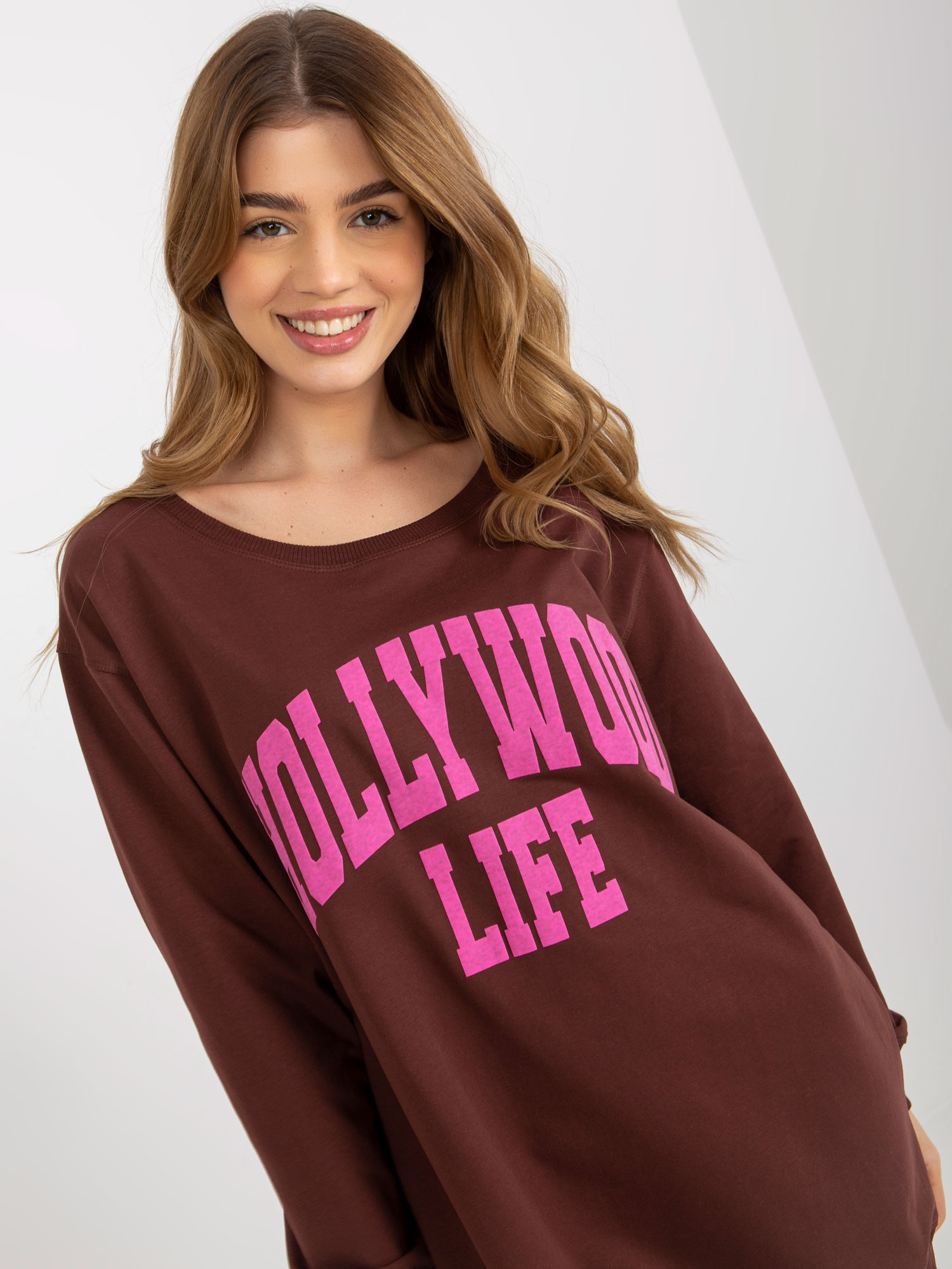 MIKINOVÉ ŠATY HOLLYWOOD LIFE - HNĚDÁ/RŮŽOVÁ -VI-BL-3102.01P-BROWN Velikost: ONE SIZE