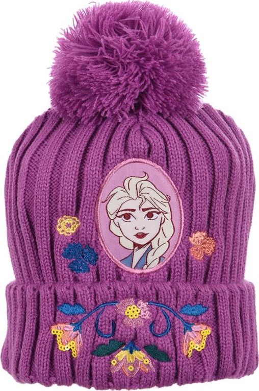 Disney Frozen Fialová zimní pletená čepice (Velikost 52)