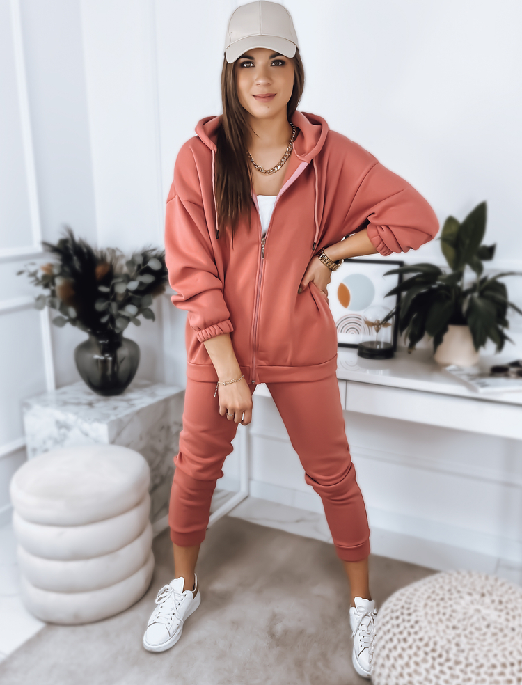 RŮŽOVÁ SOUPRAVA TEPLÁKŮ A MIKINY NA ZIP AMILIA PREMIUM AY0776 Velikost: XL