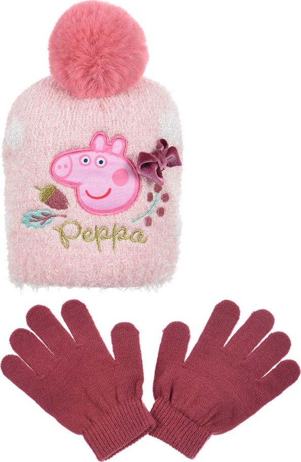 PEPPA PIG HEBKÝ SET ČEPICE A RUKAVIC - SVĚTLE RŮŽOVÁ Velikost: 52