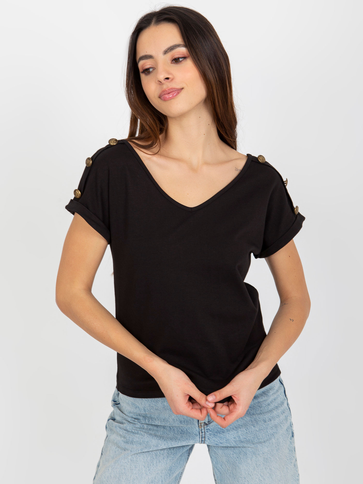 ČERNÉ DÁMSKÉ TRIČKO S VÝSTŘIHEM TW-BZ-BL-1006.56-BLACK Velikost: XL