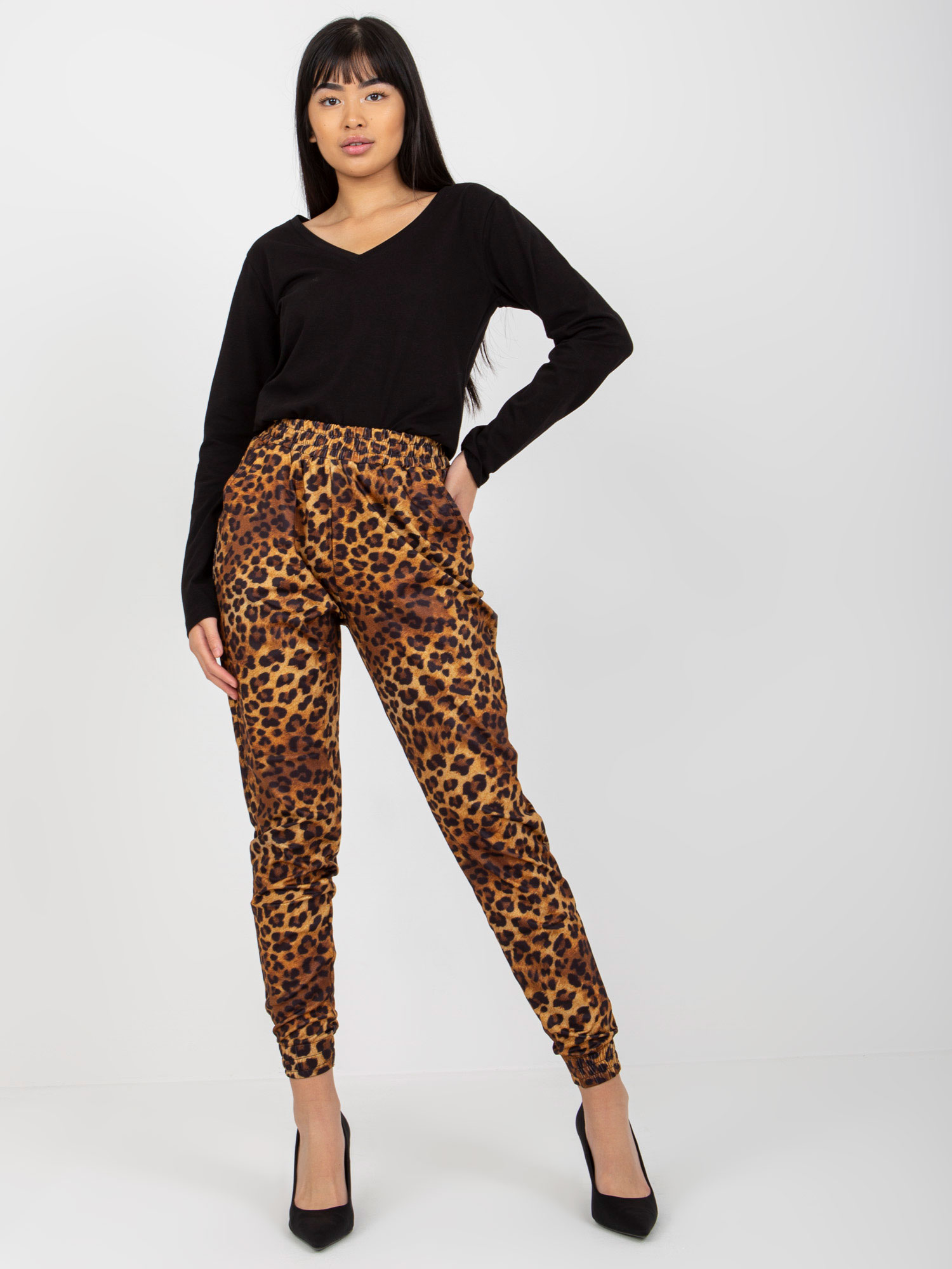 LEOPARDÍ ELEGANTNÍ VOLNÉ KALHOTY -VI-SP-150.38P-PATTERN Velikost: L/XL