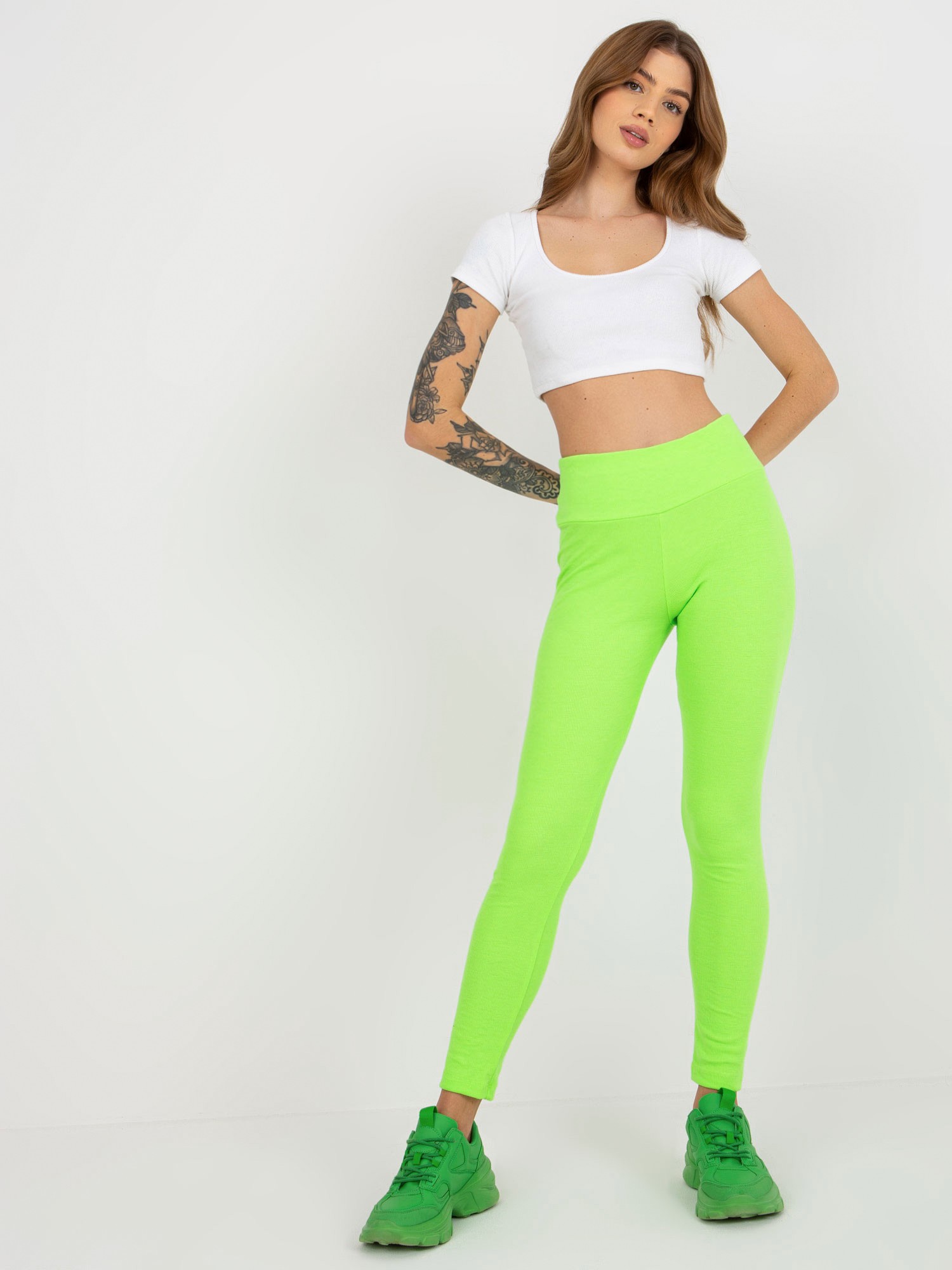 NEONOVĚ ZELENÉ ŽEBROVANÉ LEGÍNY -EM-LG-725.11-NEON GREEN Velikost: ONE SIZE