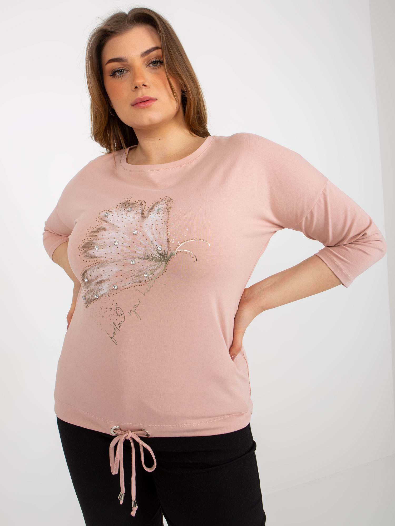 SVĚTLE RŮŽOVÁ HALENKA S POTISKEM RV-BZ-8477.21P-LIGHT PINK Velikost: ONE SIZE