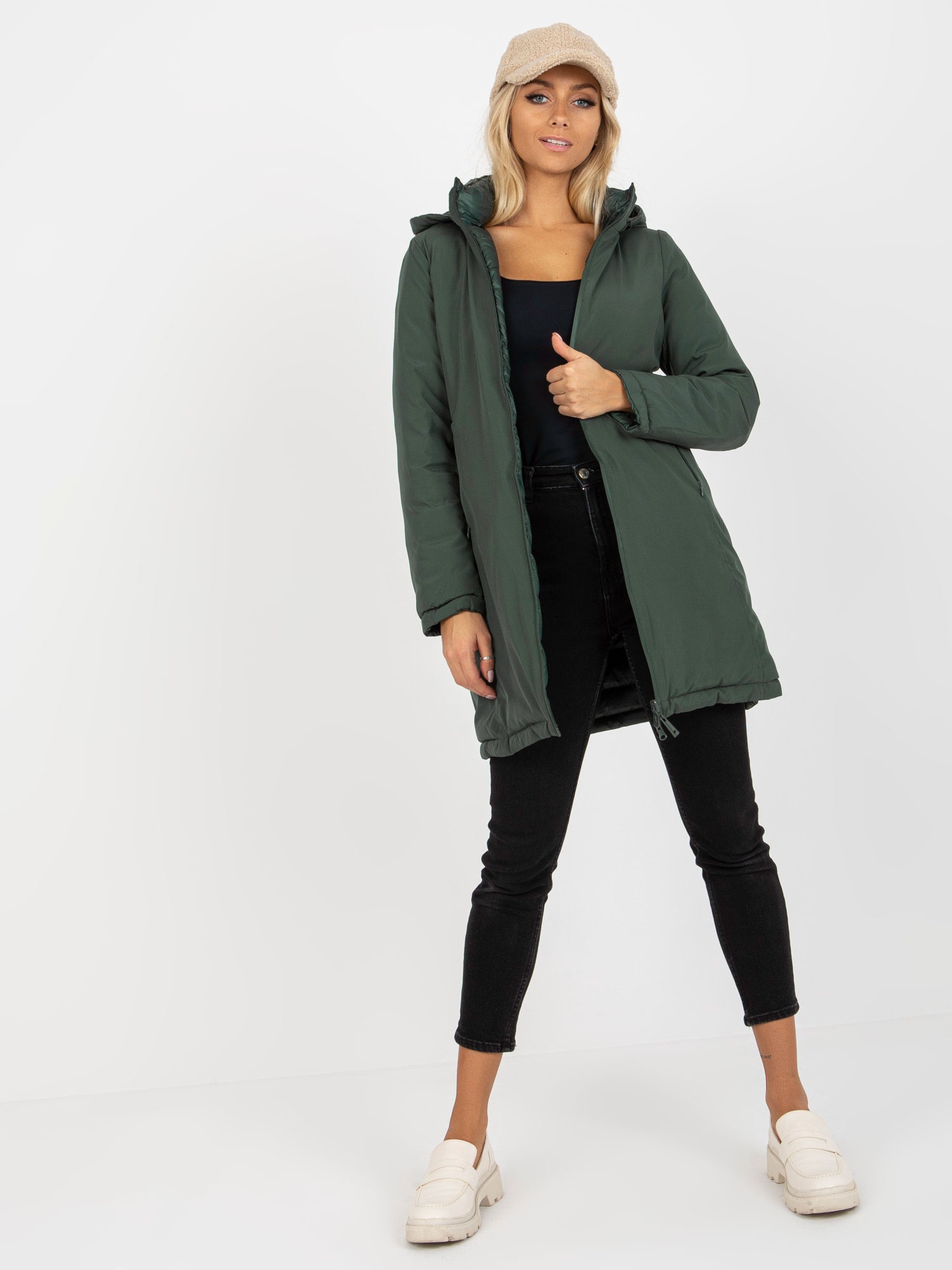 Tmavě zelená dámská oboustranná zimní bunda NM-KR-D2-3873.98P-dark green Velikost: XL