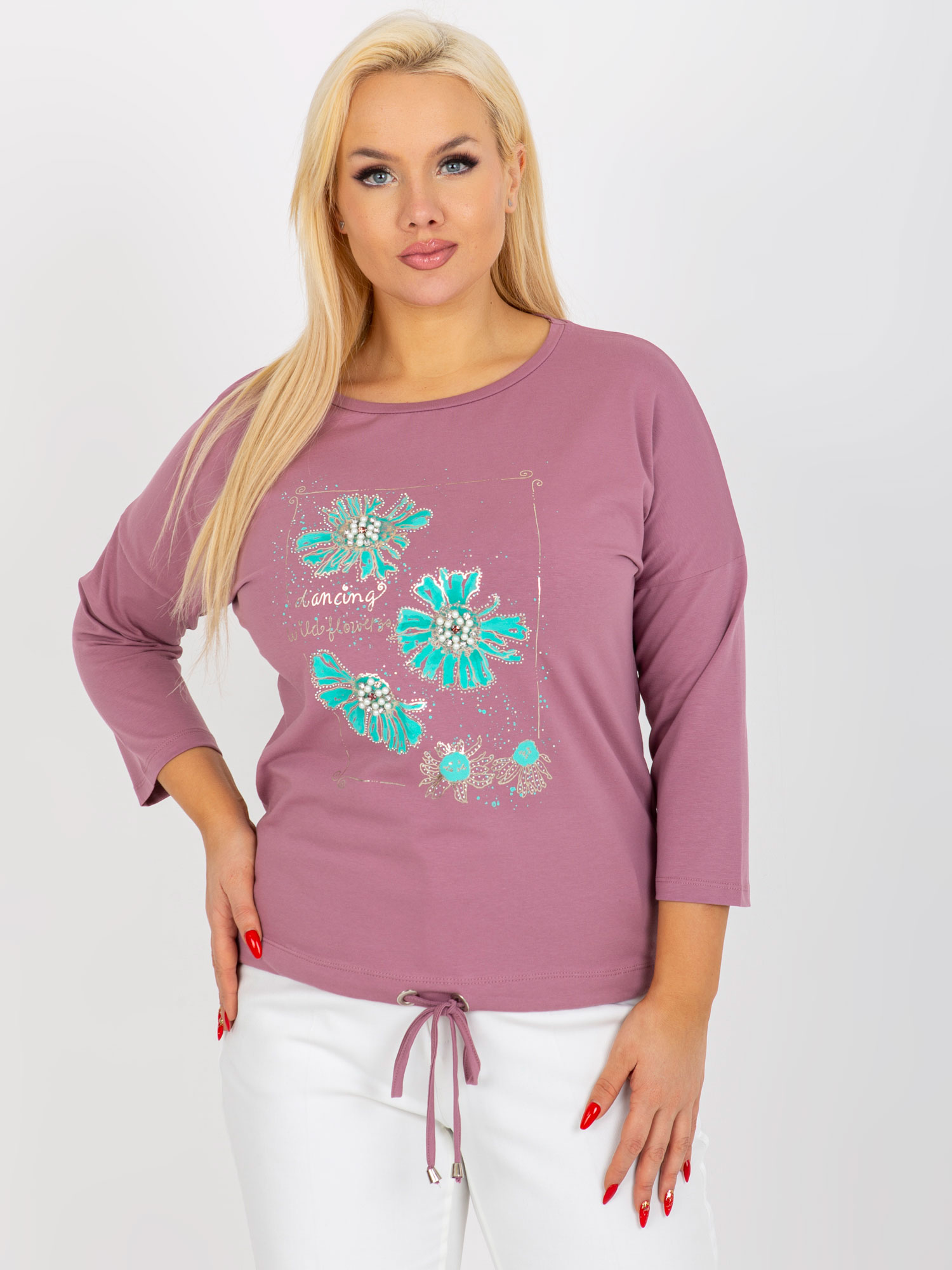 TMAVĚ RŮŽOVÁ HALENKA S KVĚTINOVÝM NÁPISEM RV-BZ-8457.47P-DARK PINK Velikost: ONE SIZE