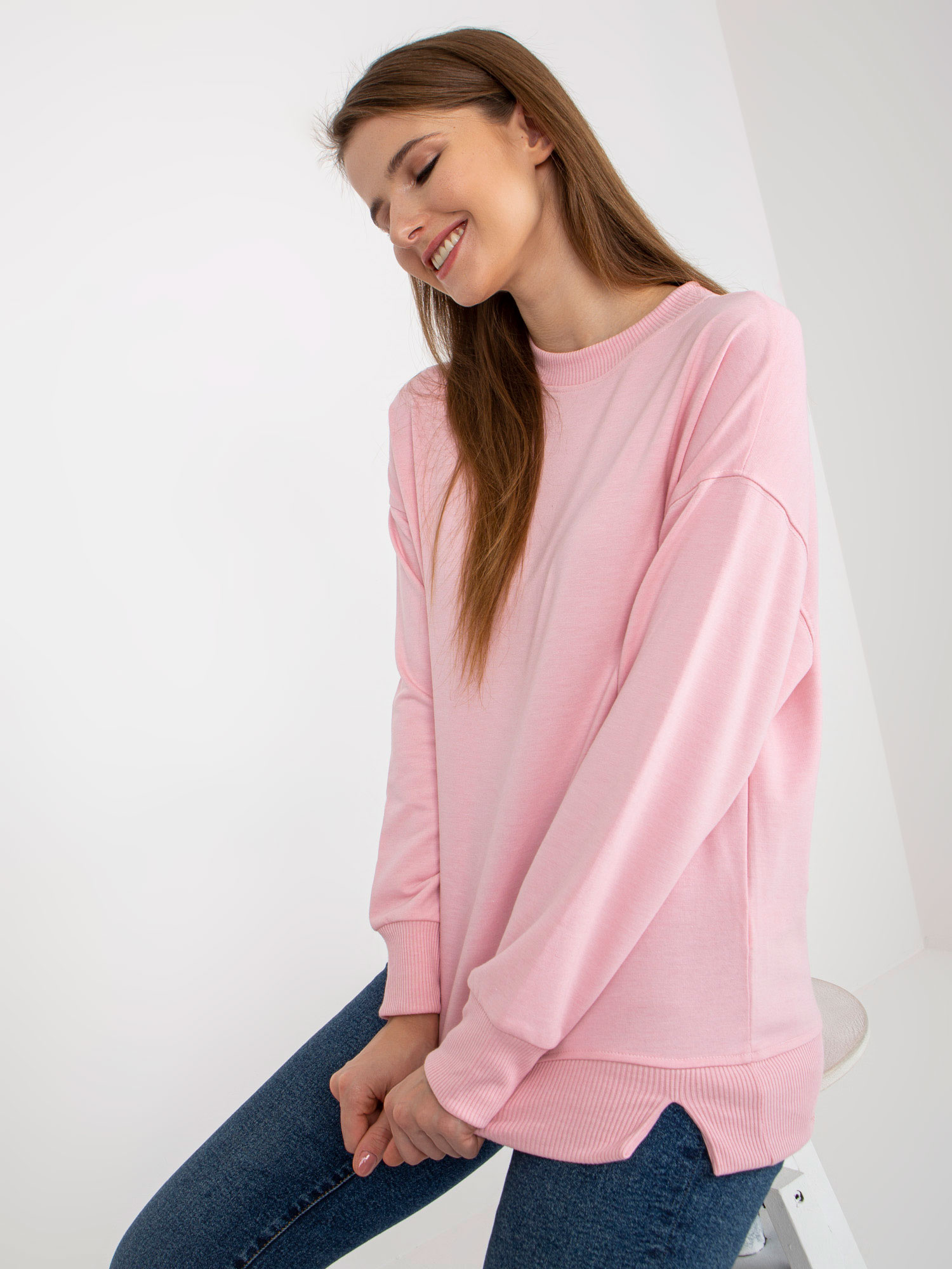 Světle růžová mikina bez kapuce MA-BL-1809002-1.04P-light pink Velikost: M