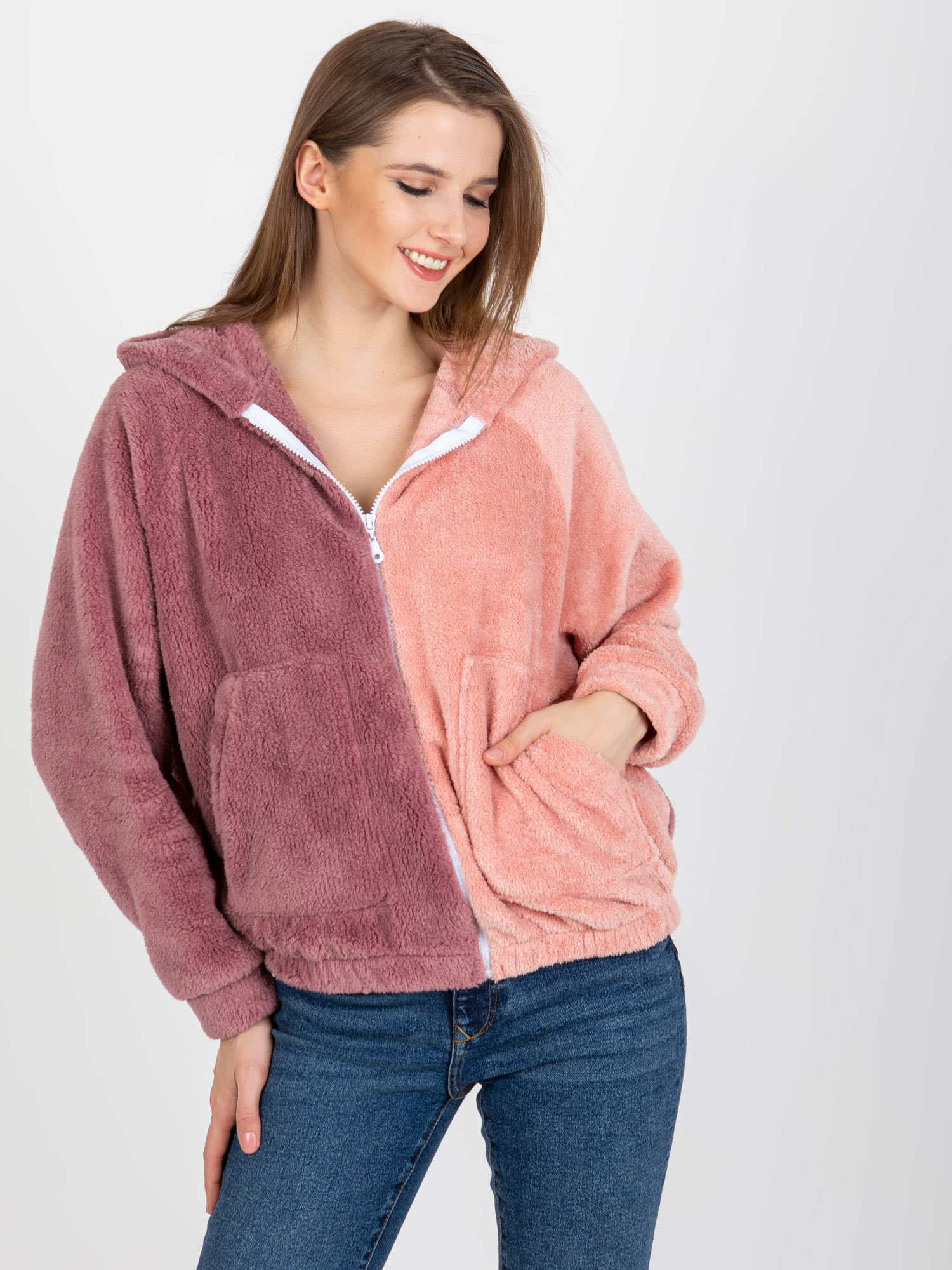 FIALOVO-RŮŽOVÁ DÁMSKÁ CHLUPATÁ MIKINA RV-BL-8434.11-DARK PINK Velikost: S/M