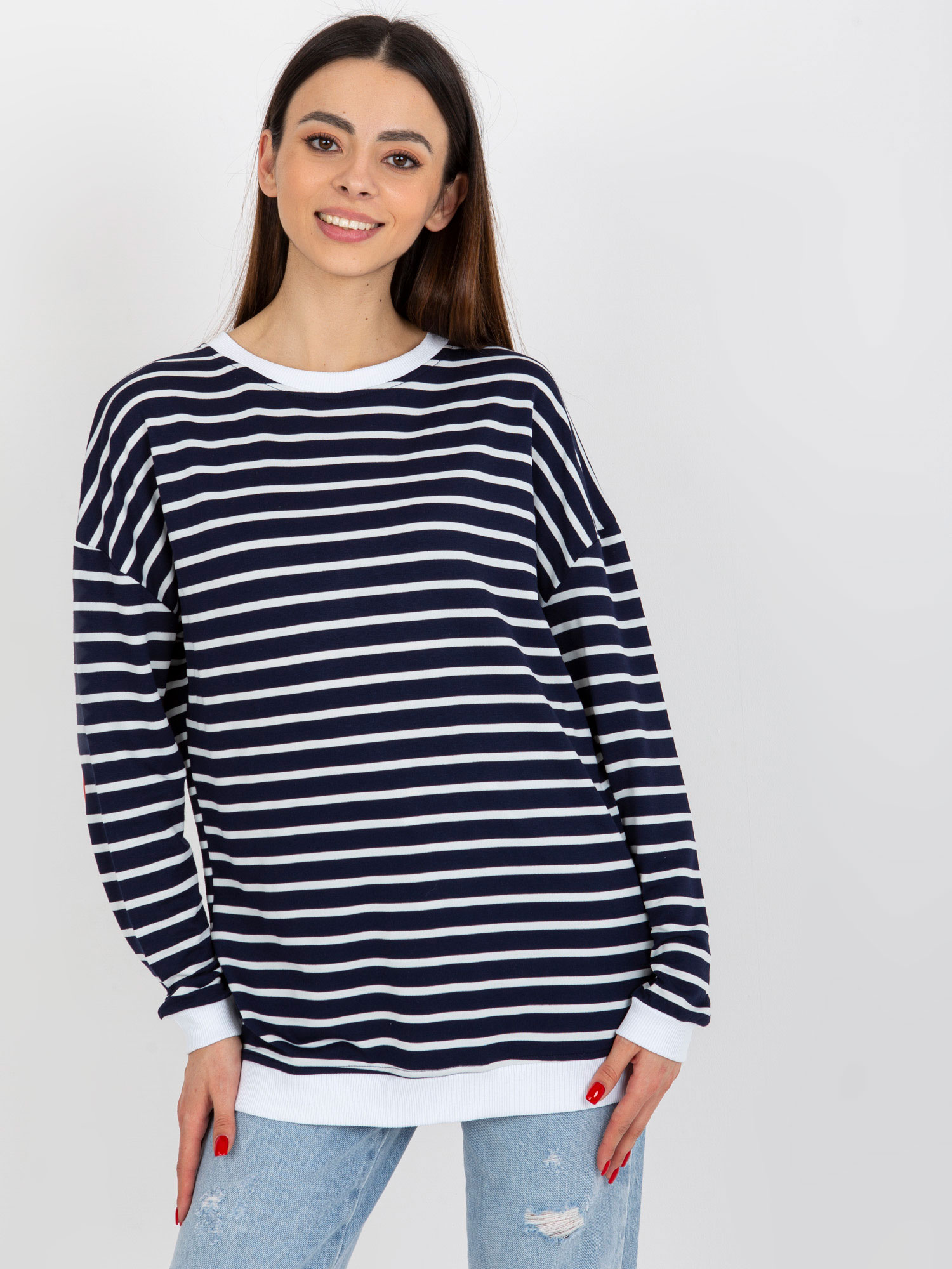 BÍLO-TMAVĚ MODRÁ PRUHOVANÁ MIKINA -LO-BL-LK-236.27X-WHITE-DARK BLUE Velikost: S/M