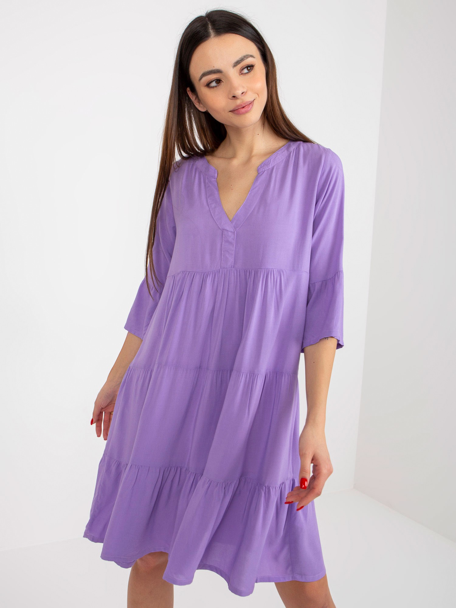 FIALOVÉ VOLNÉ MINIŠATY S 3/4 RUKÁVEM -D73761M30214B-VIOLET Velikost: XL