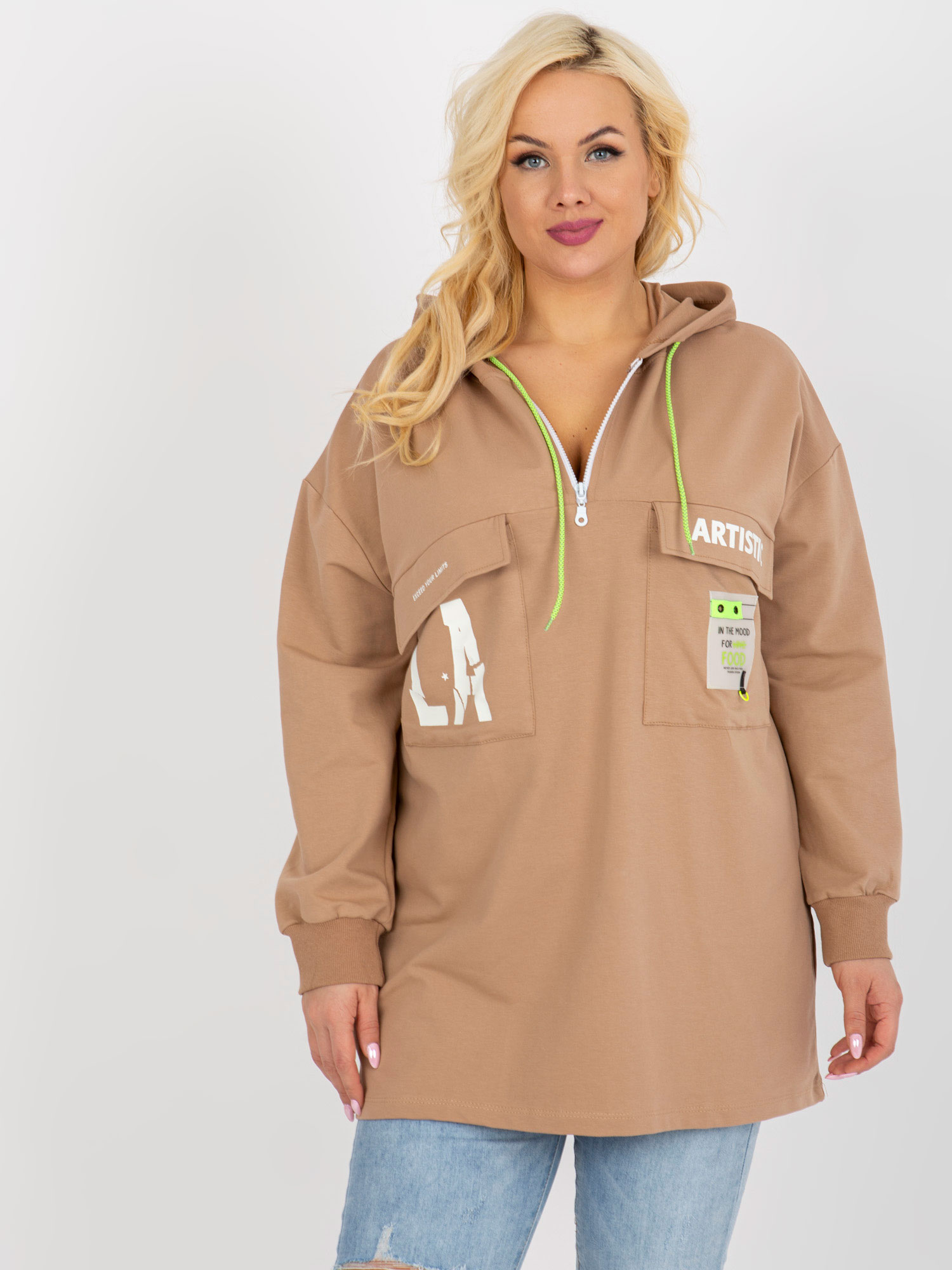 BÉŽOVÁ OVERSIZE MIKINA ARTISTIC -RV-BL-8258.34-BEIGE Velikost: ONE SIZE