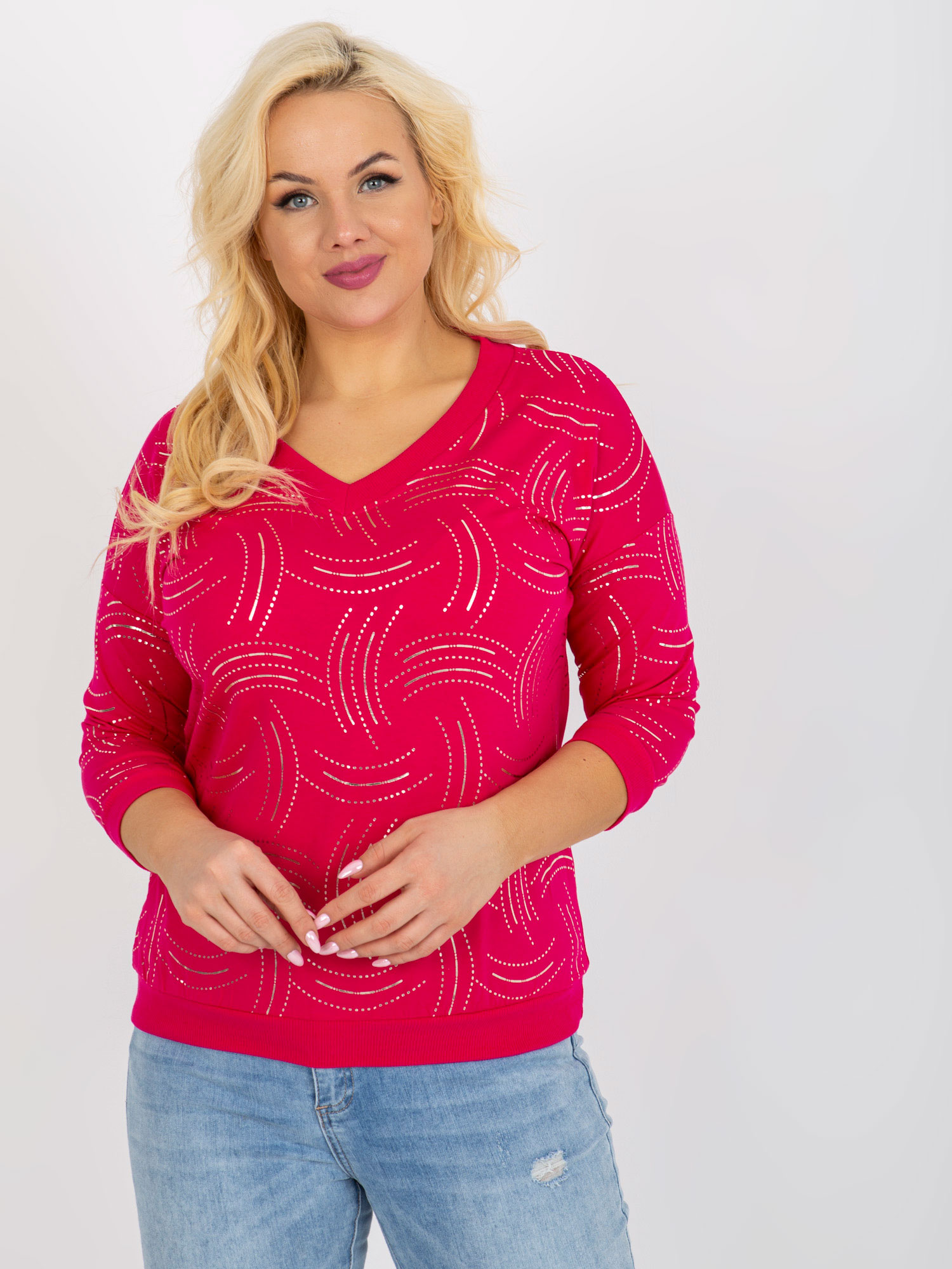 TMAVĚ RŮŽOVÉ TRIČKO S TŘPYTIVÝM POTISKEM -RV-BZ-8514.04P-DARK PINK Velikost: ONE SIZE