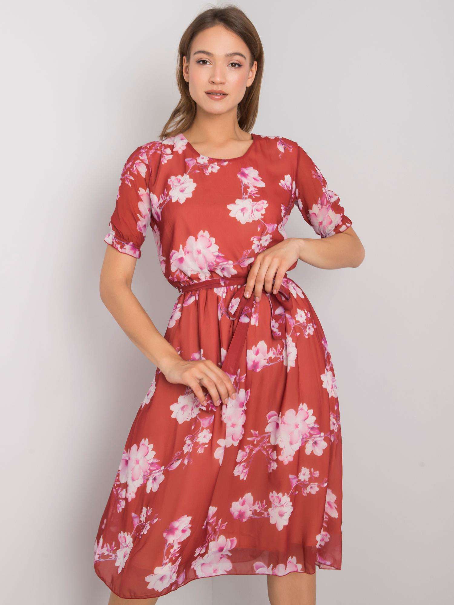 Červené dámské květinové šaty LK-SK-507659.02P-red Velikost: 36