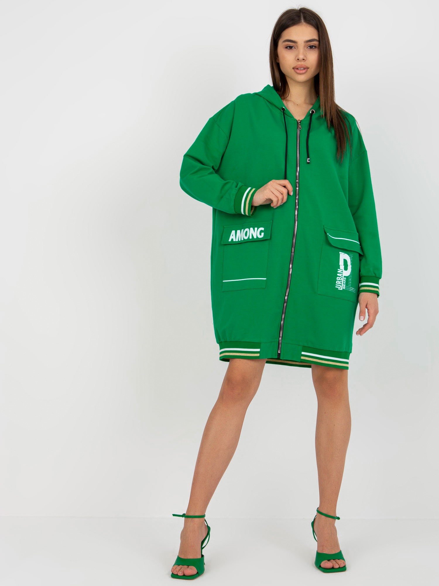 ZELENÁ OVERSIZE MIKINA S KAPSAMI RV-BL-8149.91P-GREEN Velikost: L/XL