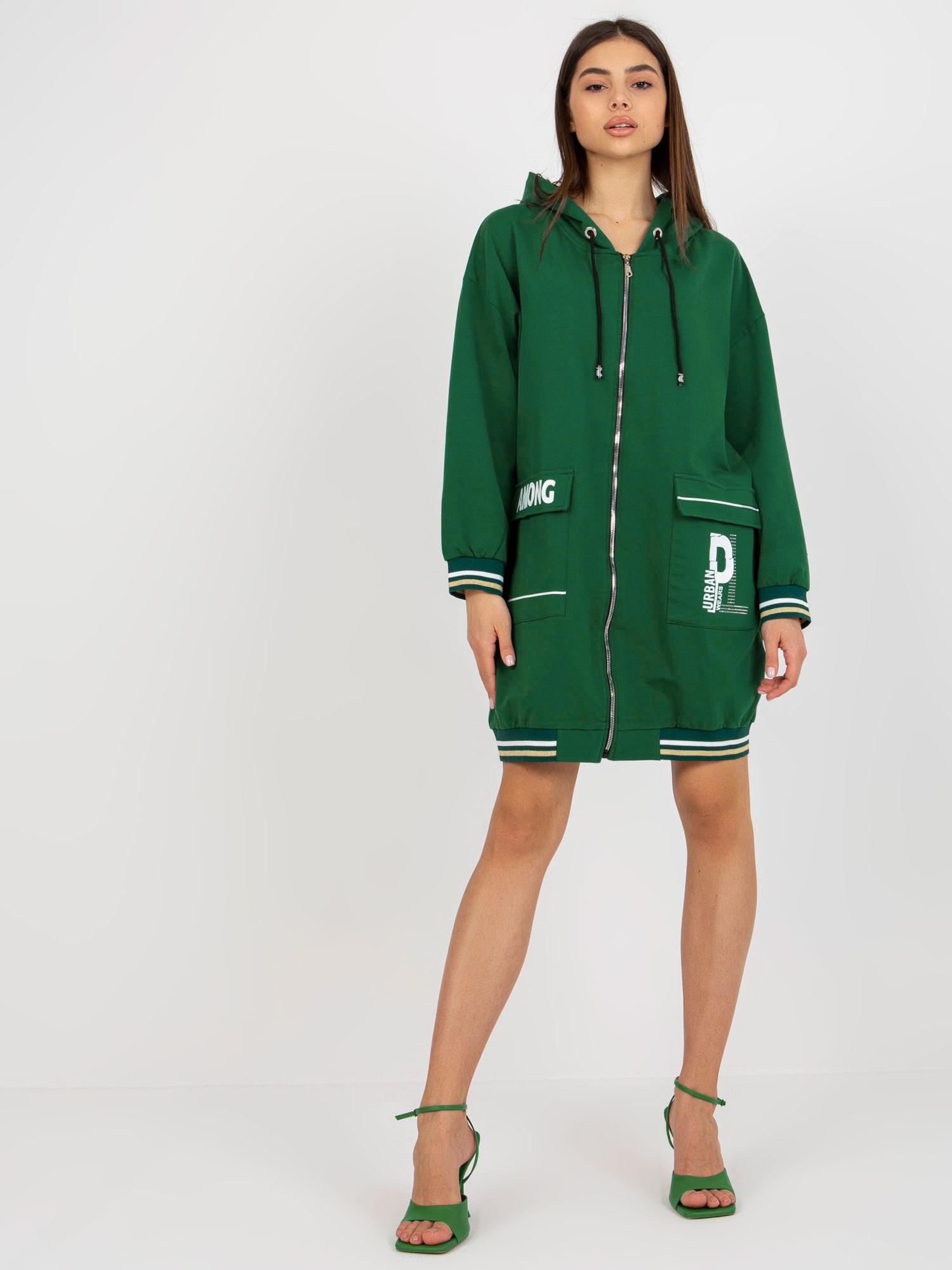 TMAVĚ ZELENÁ OVERSIZE MIKINA S KAPSAMI RV-BL-8149.91P-DARK GREEN Velikost: L/XL