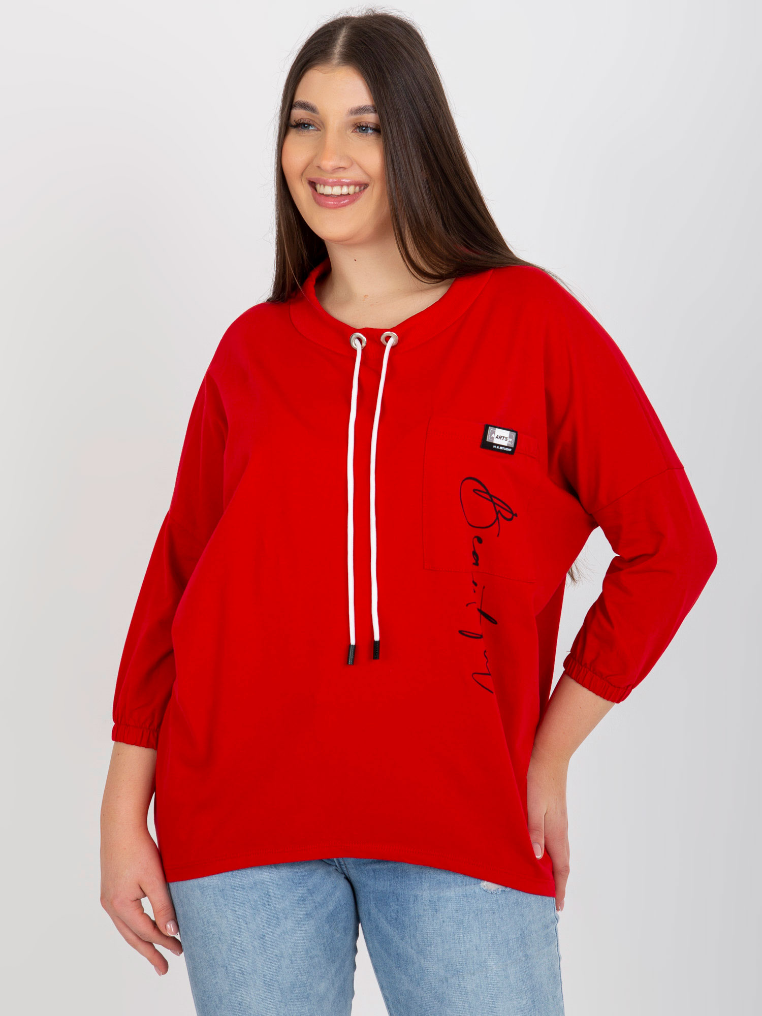 ČERVENÁ ELEGANTNÍ DÁMSKÁ HALENKA S NÁPISEM RV-BZ-8506.74P-RED Velikost: ONE SIZE