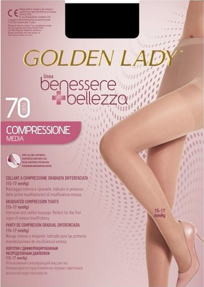 ČERNÉ SILONKY GOLDEN LADY BENESSERE BELLEZZA COMPRESSIONE MEDIA 70 DEN Velikost: S, Barva: Černá