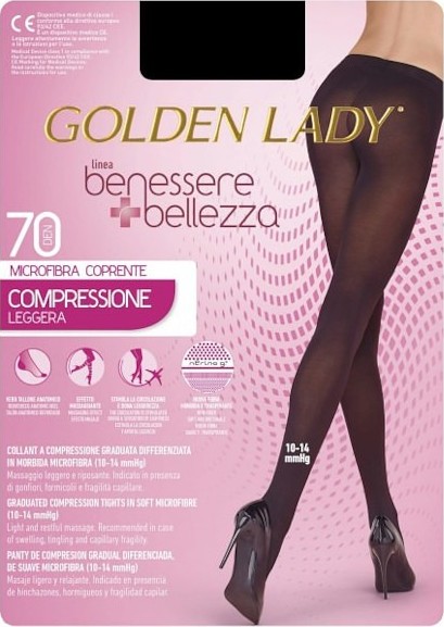 ČERNÉ SILONKY GOLDEN LADY WELLNESS BEAUTY LIGHT COMPRESSION 70 DEN Velikost: S, Barva: Černá