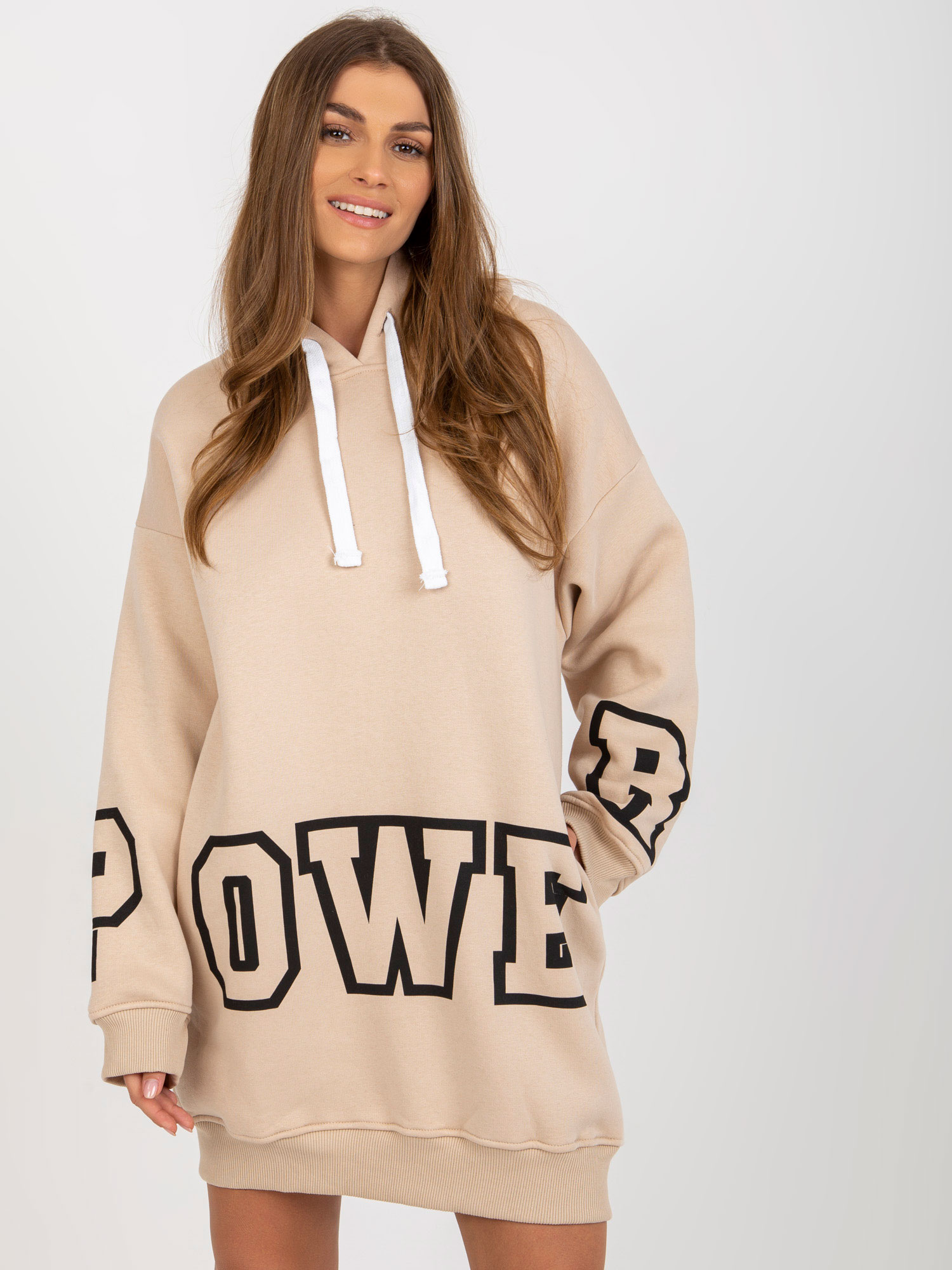 BÉŽOVÉ MIKINOVÉ ŠATY EM-BL-753.29-BEIGE Velikost: ONE SIZE