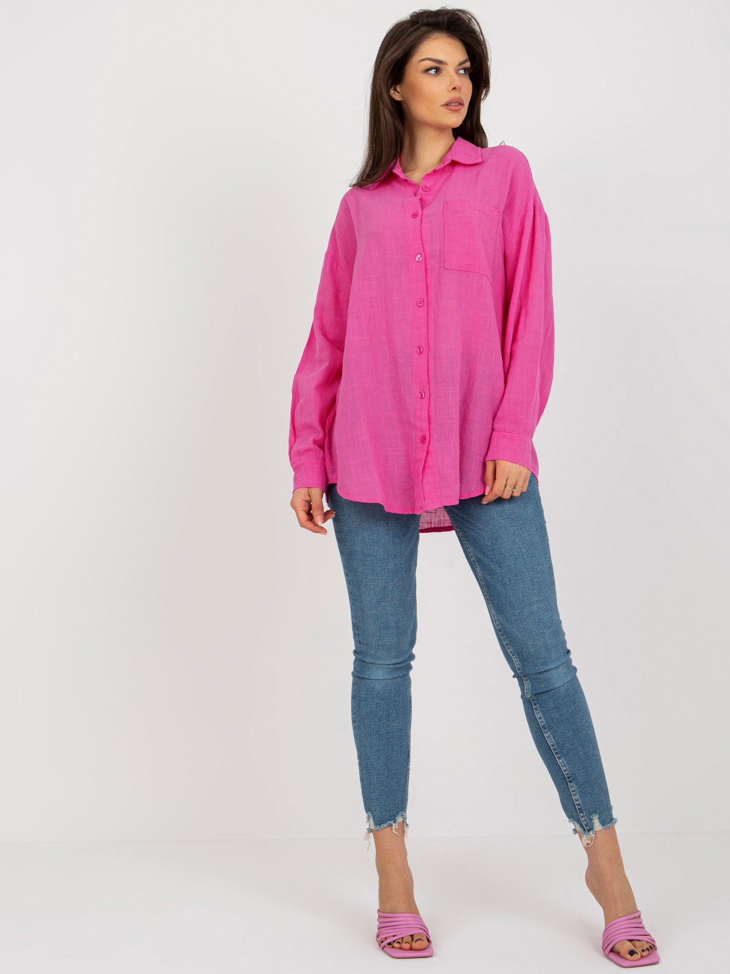 TMAVĚ RŮŽOVÁ DÁMSKÁ OVERSIZE KOŠILE TW-KS-BI-26698.50-DARK PINK Velikost: M