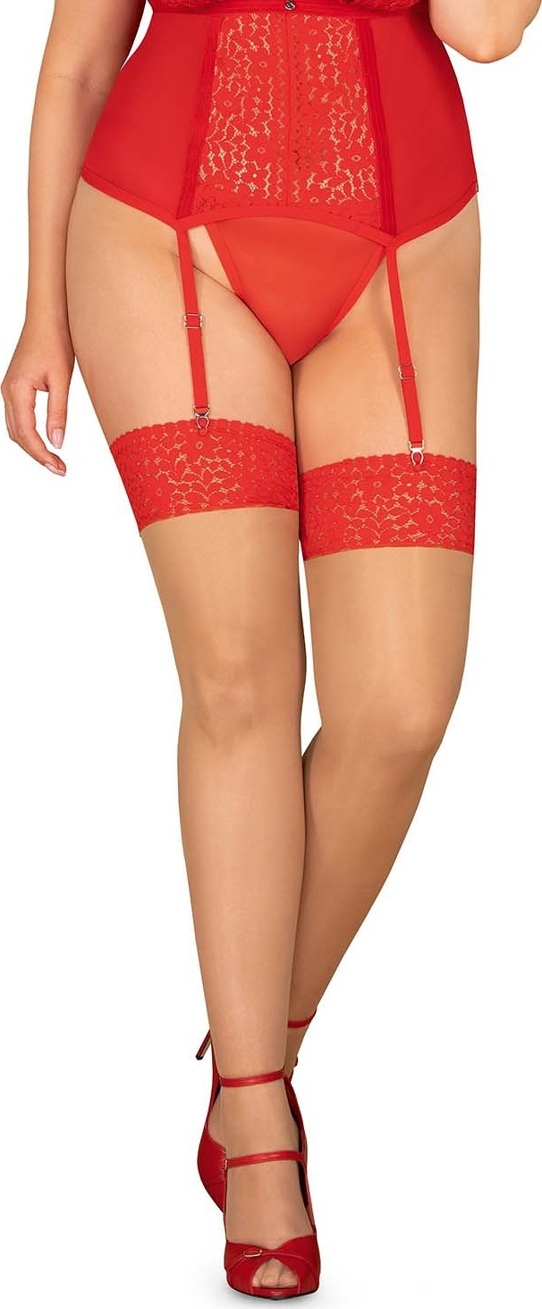 ČERVENÉ PLUS SIZE SILONKY OBSESSIVE BLOSSMINA STOCKINGS Velikost: 6XL/7XL, Barva: béžovo-červená